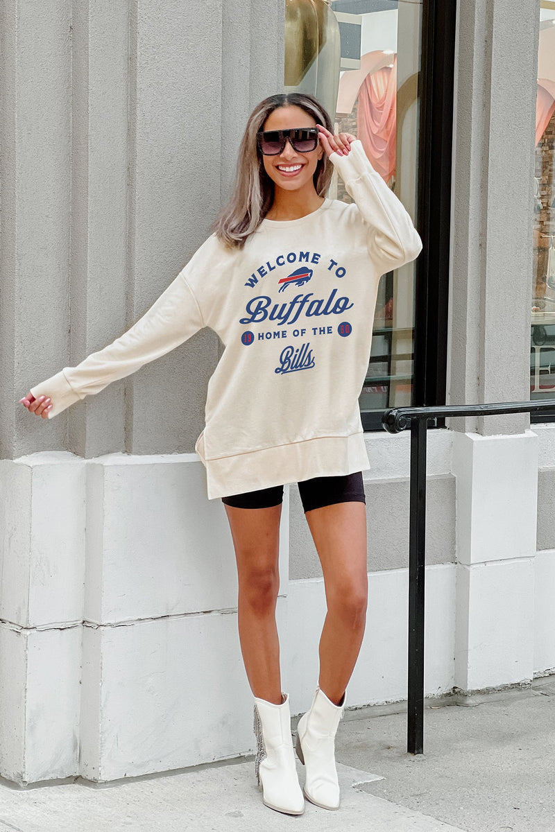 BUFFALO BILLS TOP RECRUIT SPORTY V-NECK OVERSIZED SIDE SLIT SHORT SLEE –  GAMEDAY COUTURE