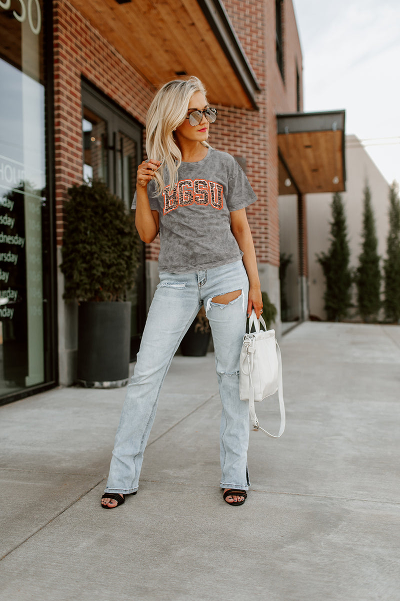 BOWLING GREEN FALCONS AFTER PARTY STUDDED SHORT SLEEVE MODERATELY CROPPED  TEE