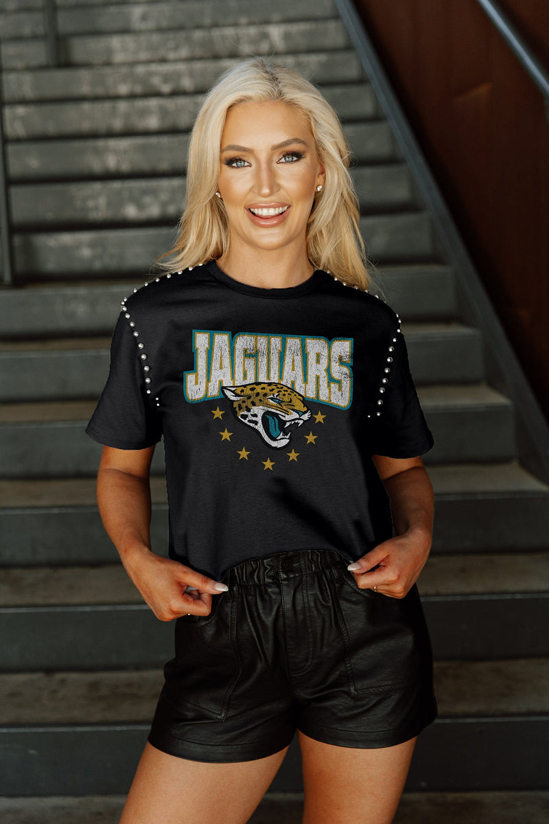 JACKSONVILLE JAGUARS VALKYRIE SHORT SLEEVE RUFFLE SLEEVE SLUB KNIT TOP