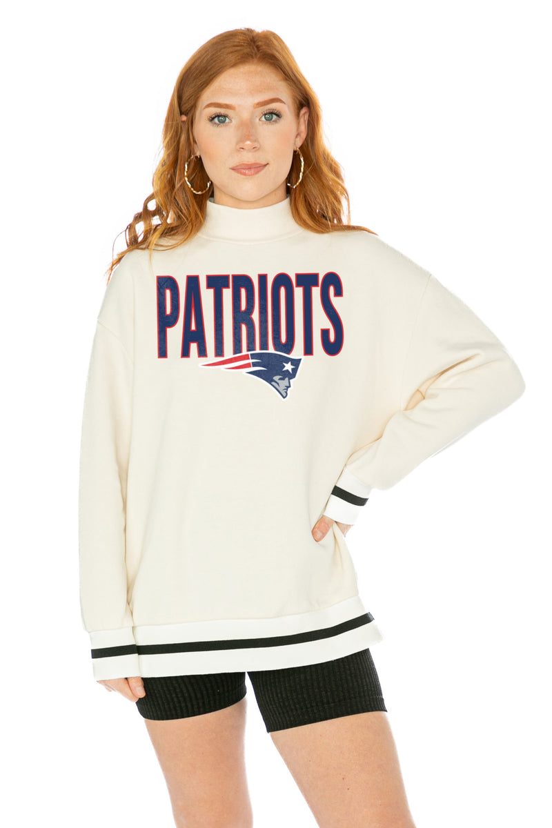 GC x NFL New England Patriots End Zone Envy Mock Neck Fleece Long Sleeve Pullover with Striped Stretch Cuff and Waistband XL / White