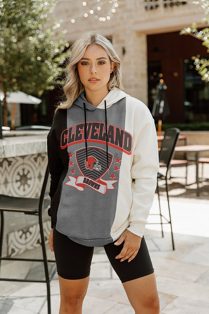 GC x NFL Cleveland Browns Yard Line Long Sleeve Fleece Crewneck Sweatshirt with Ribbed Knit Collar, Wrist, and Waistband S / White