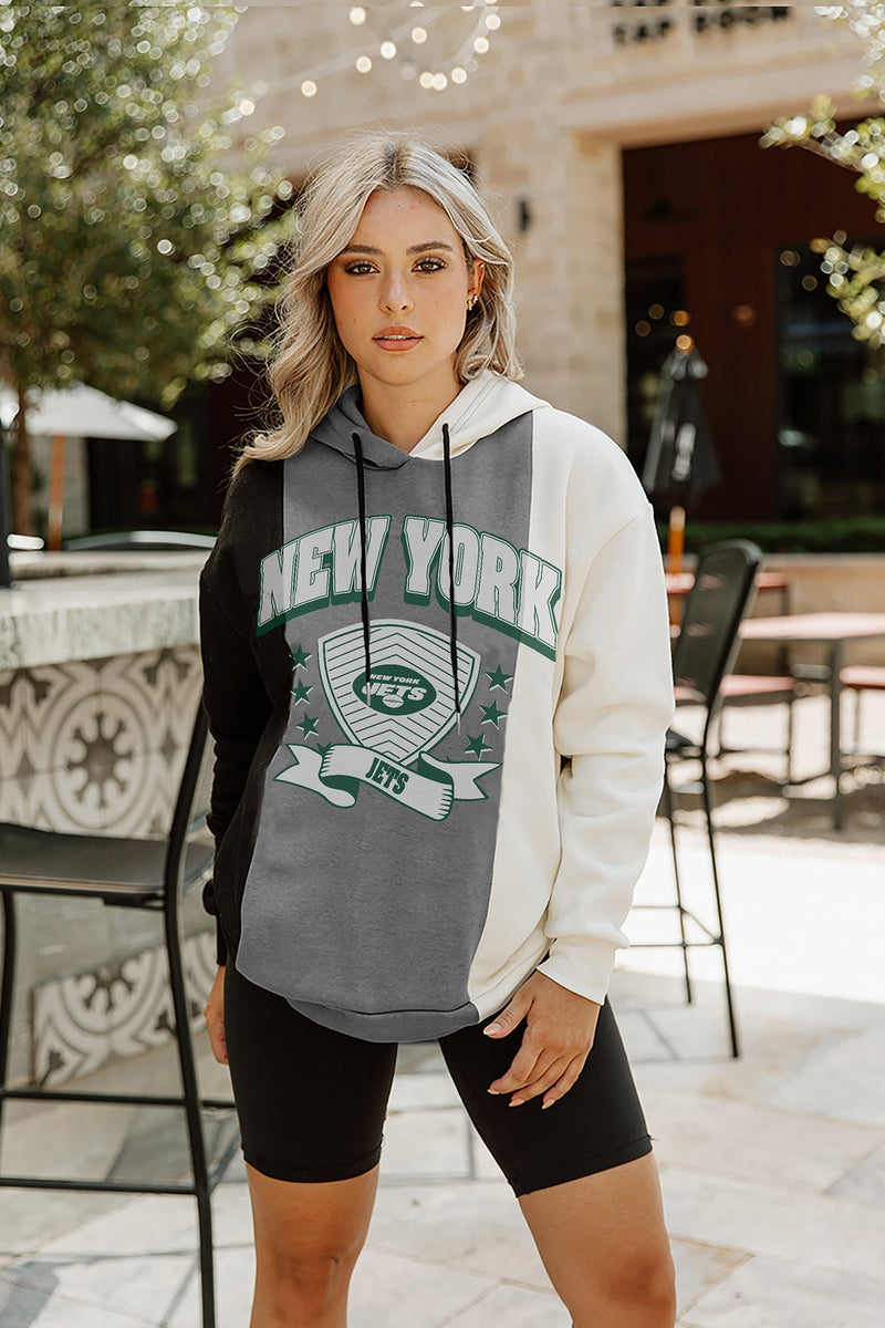 NEW YORK JETS TAKE THE FIELD TRI-COLOR BLOCK HOODED FLEECE PULLOVER