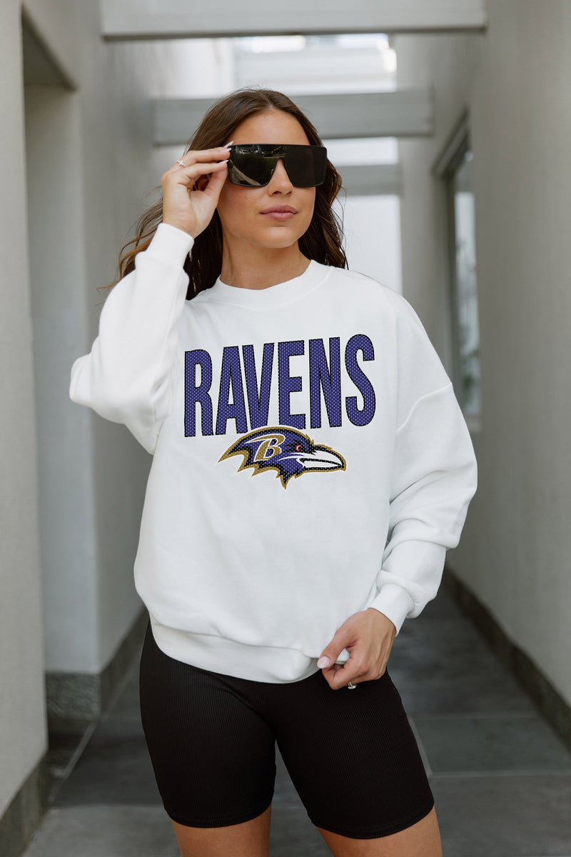 GC x NFL Baltimore Ravens Just Go with It Premium Fleece Drop Shoulder Crewneck Pullover L / White