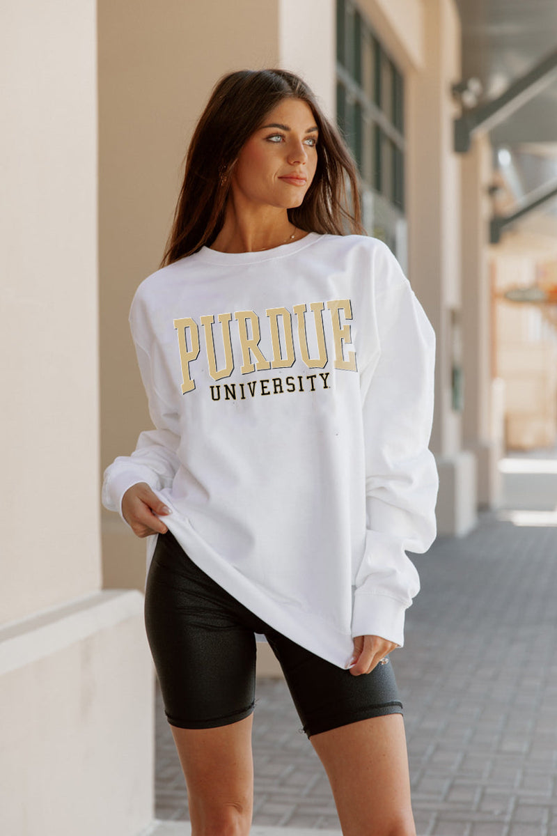 PURDUE BOILERMAKERS WORK FOR IT CREW DROP SHOULDER PULLOVER BY MADI PR