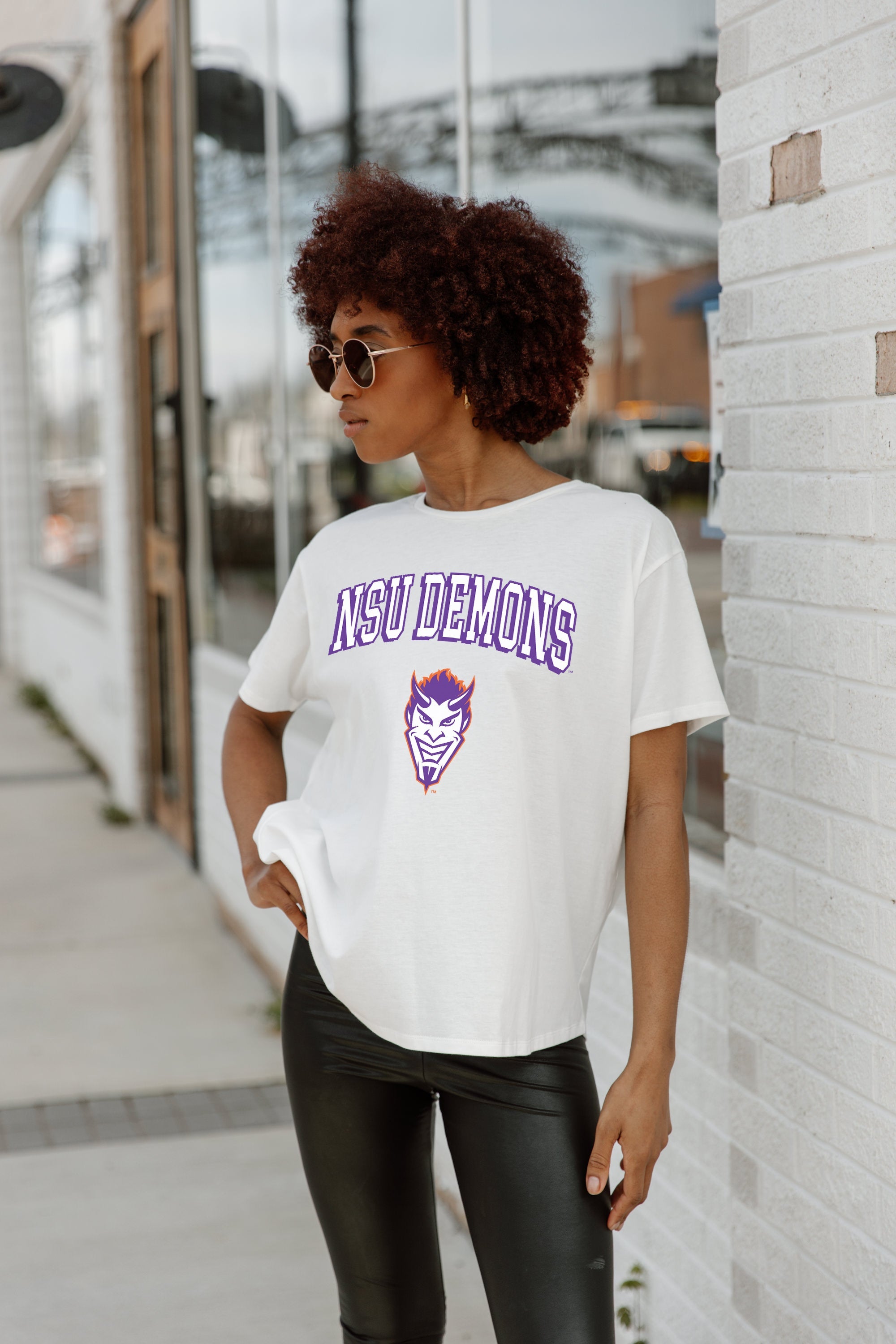 NORTHWESTERN STATE DEMONS AROUND WE GO SHORT SLEEVE FLOWY TEE