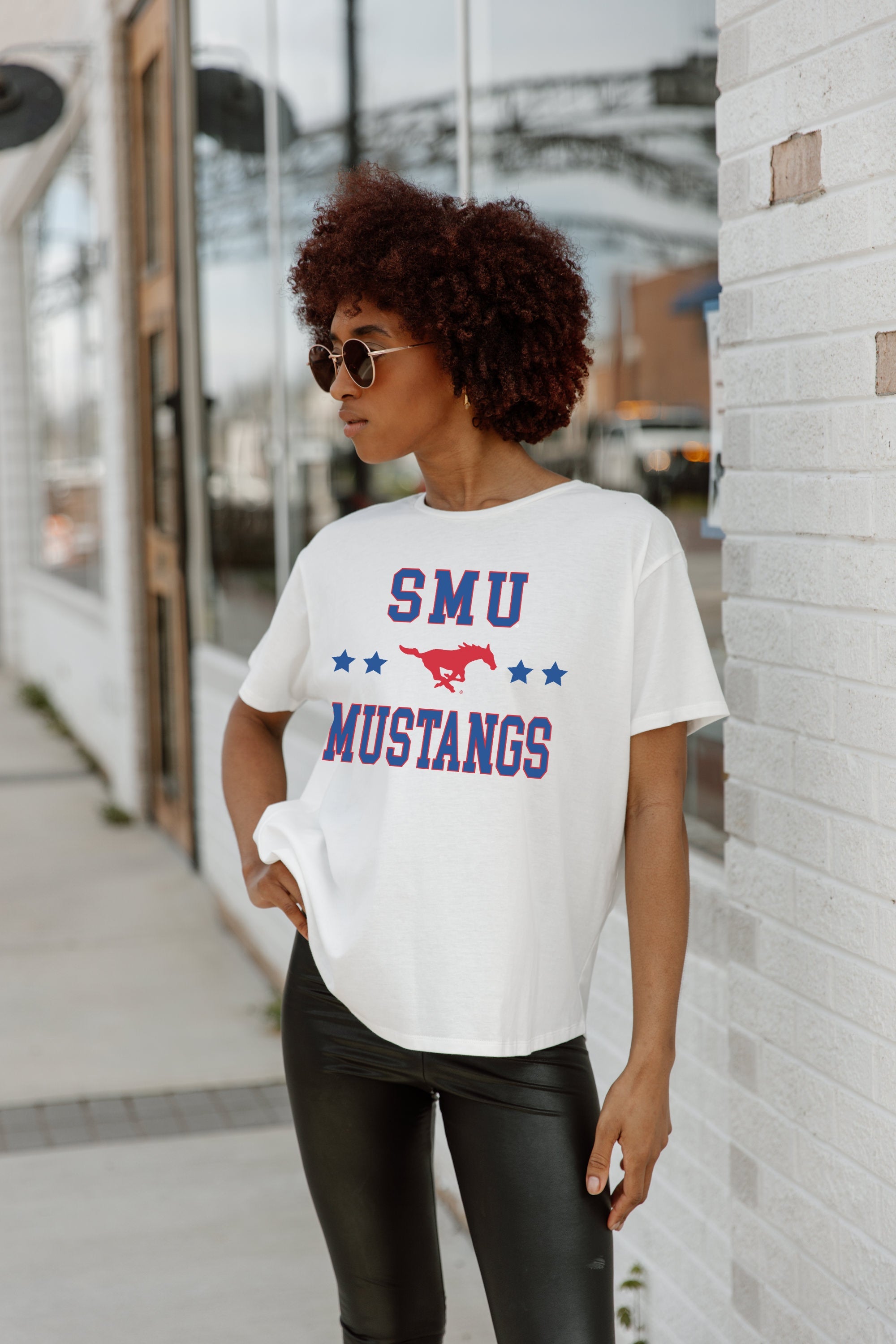 SMU MUSTANGS TO THE POINT SHORT SLEEVE FLOWY TEE