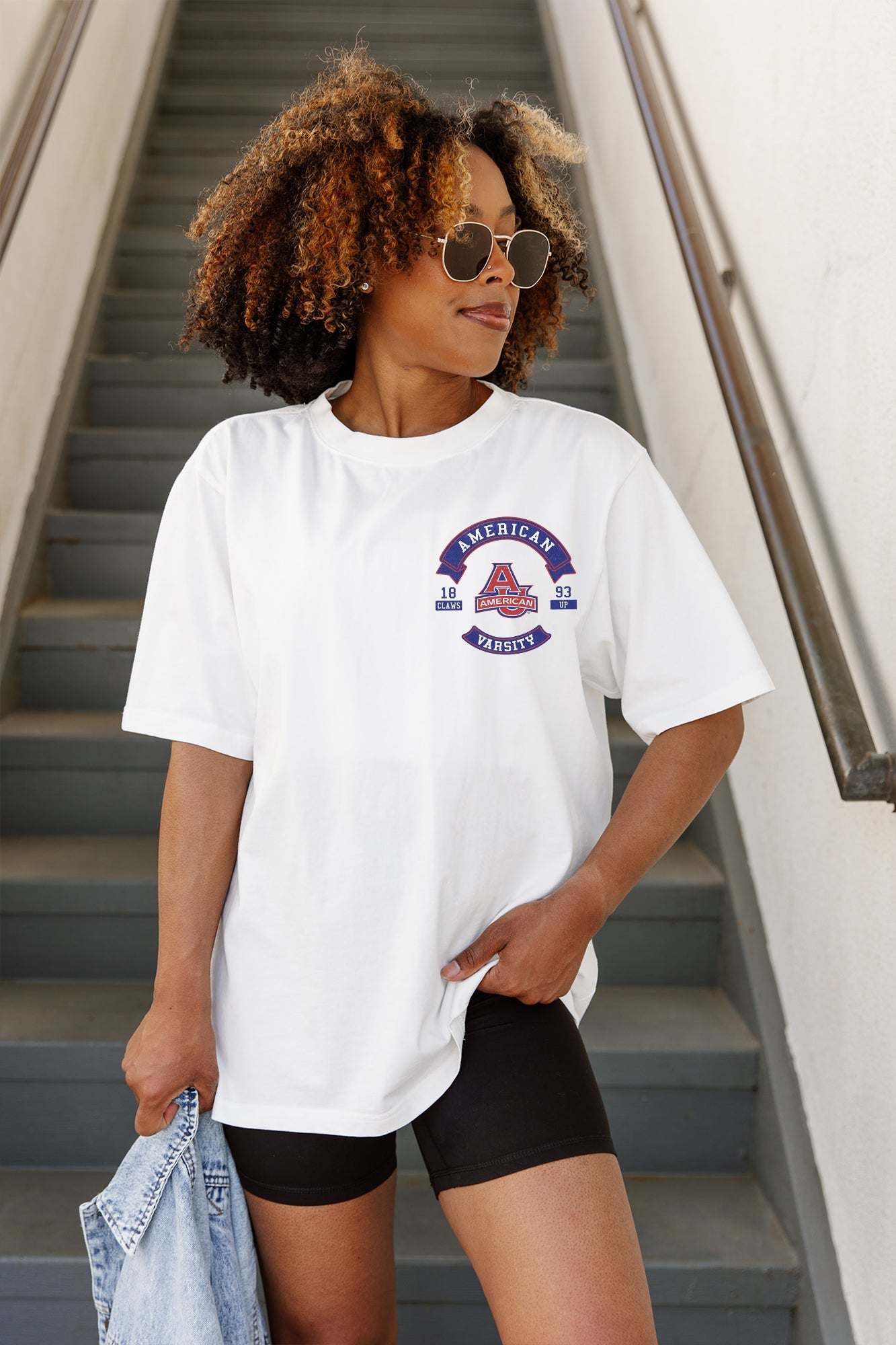 AMERICAN UNIVERSITY EAGLES OUT OF BOUNDS OVERSIZED CREWNECK TEE