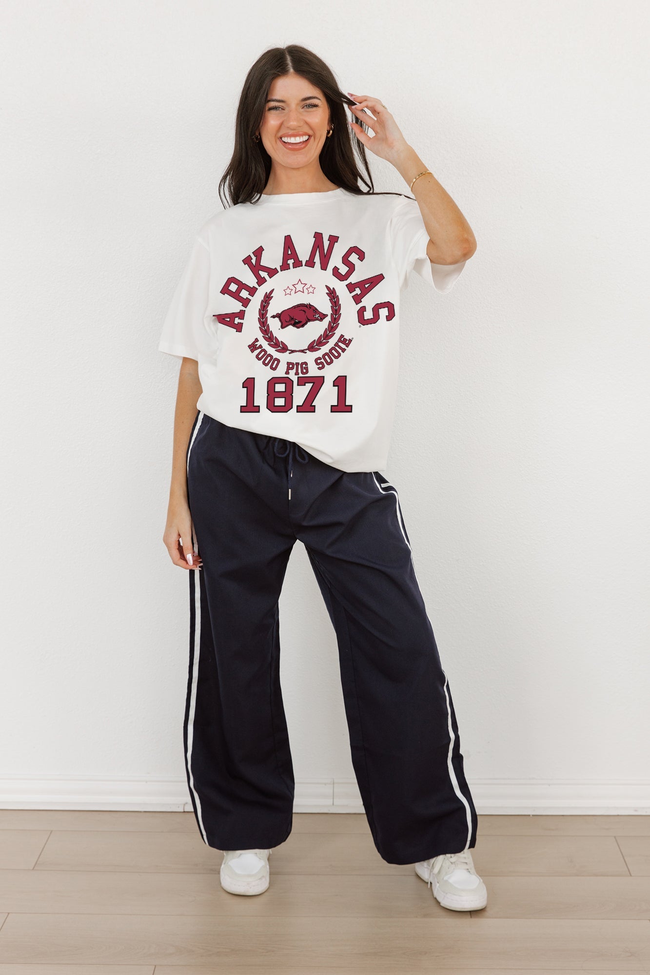 ARKANSAS RAZORBACKS GO FOR TWO OVERSIZED CREWNECK TEE BY MADI PREWETT TROUTT