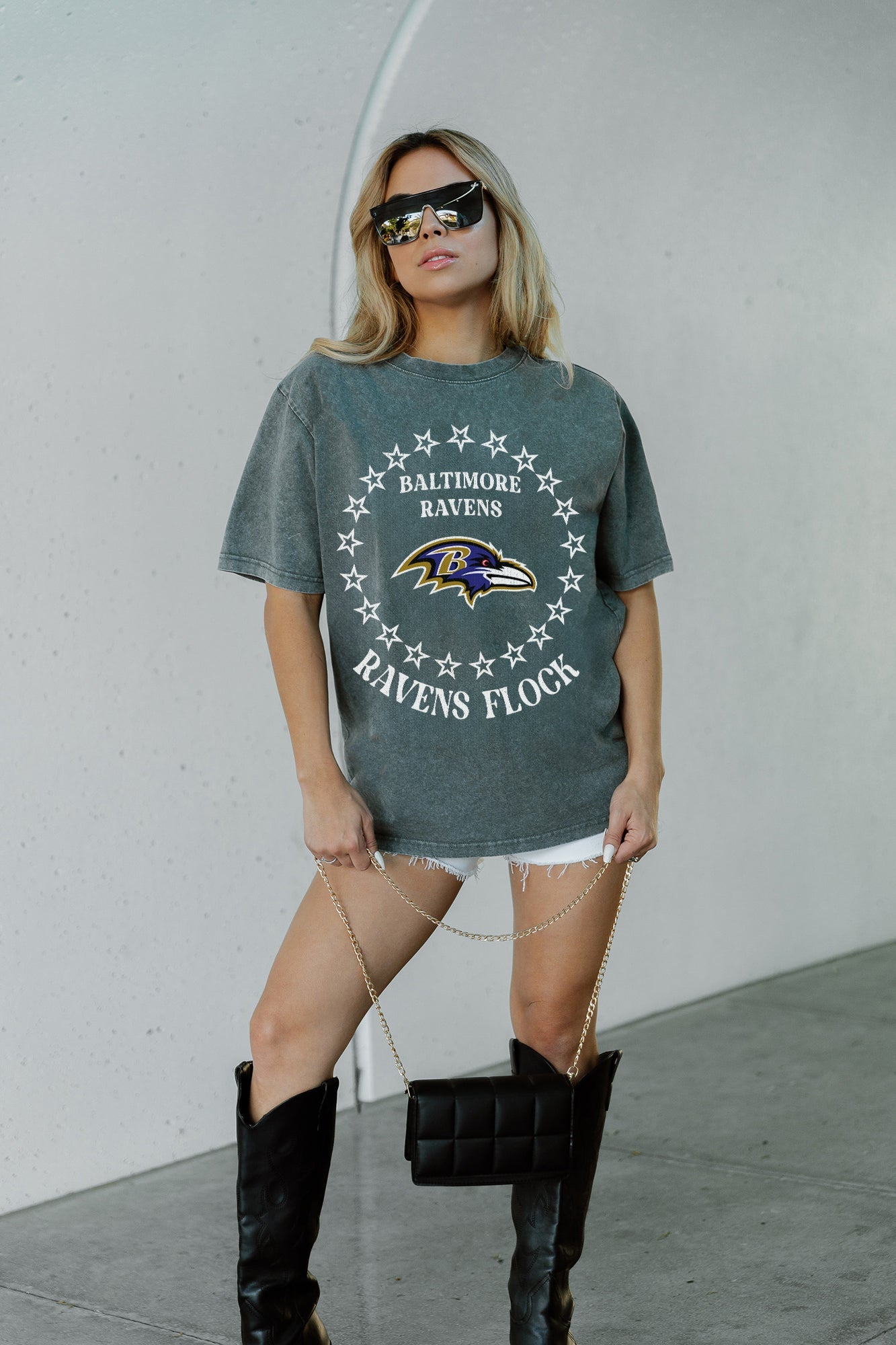 BALTIMORE RAVENS BRIGHTEST STAR OVERSIZED CREWNECK TEE