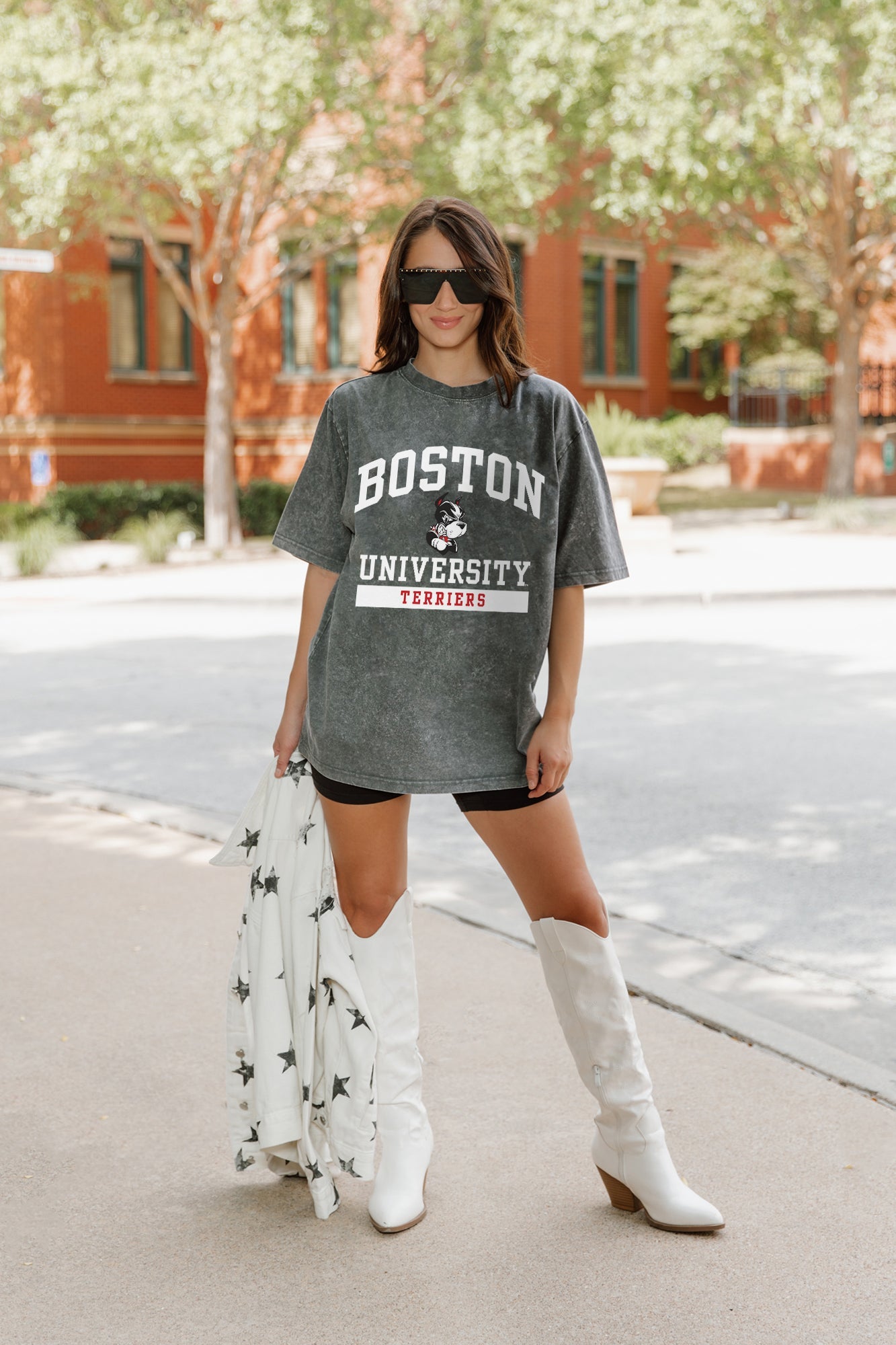 BOSTON UNIVERSITY TERRIERS THROWBACK OVERSIZED CREWNECK TEE