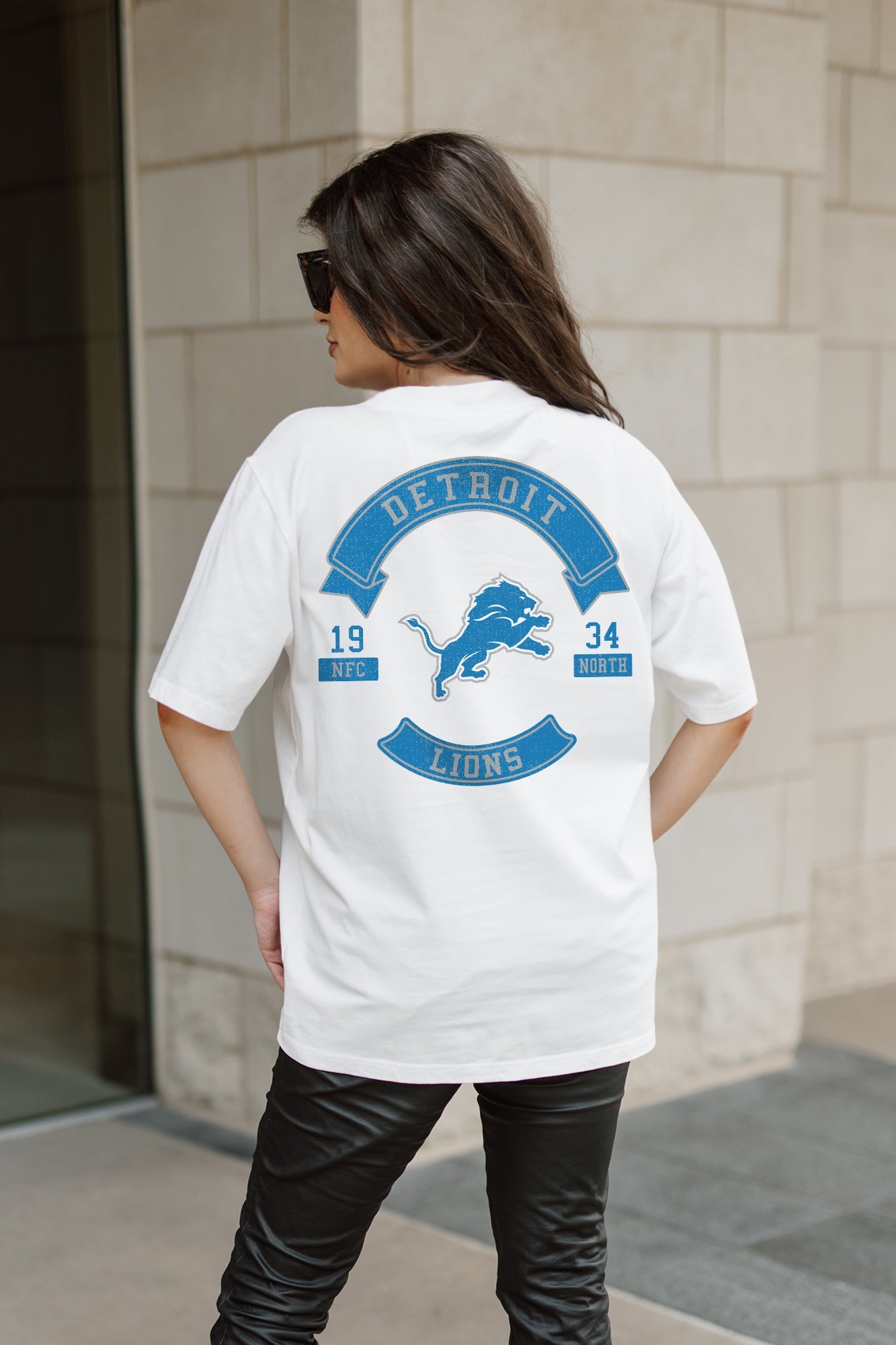 DETROIT LIONS OUT OF BOUNDS OVERSIZED CREWNECK TEE