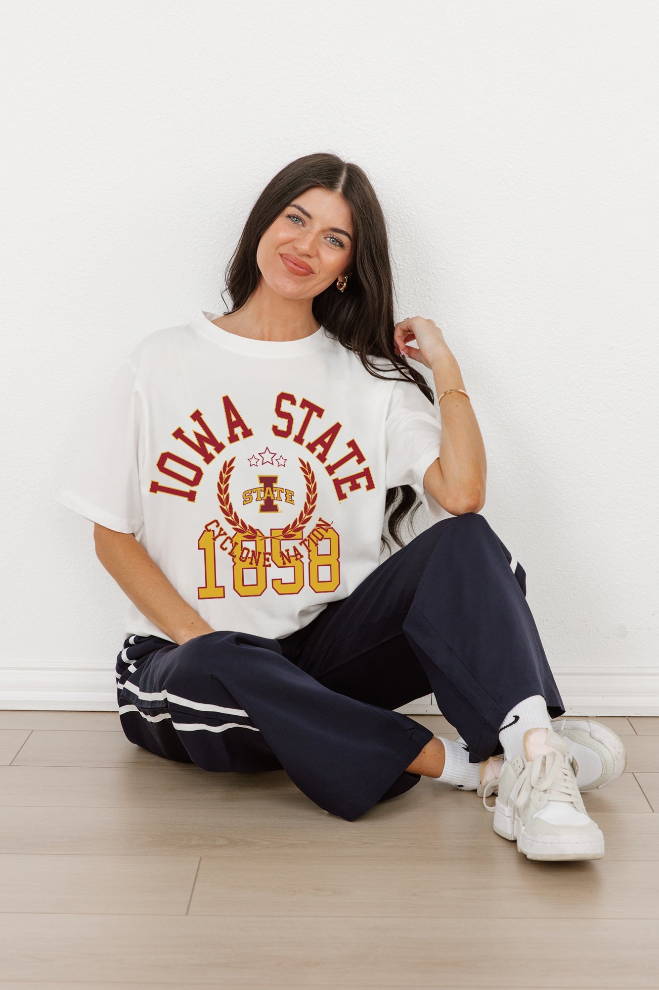 IOWA STATE CYCLONES GO FOR TWO OVERSIZED CREWNECK TEE BY MADI PREWETT TROUTT