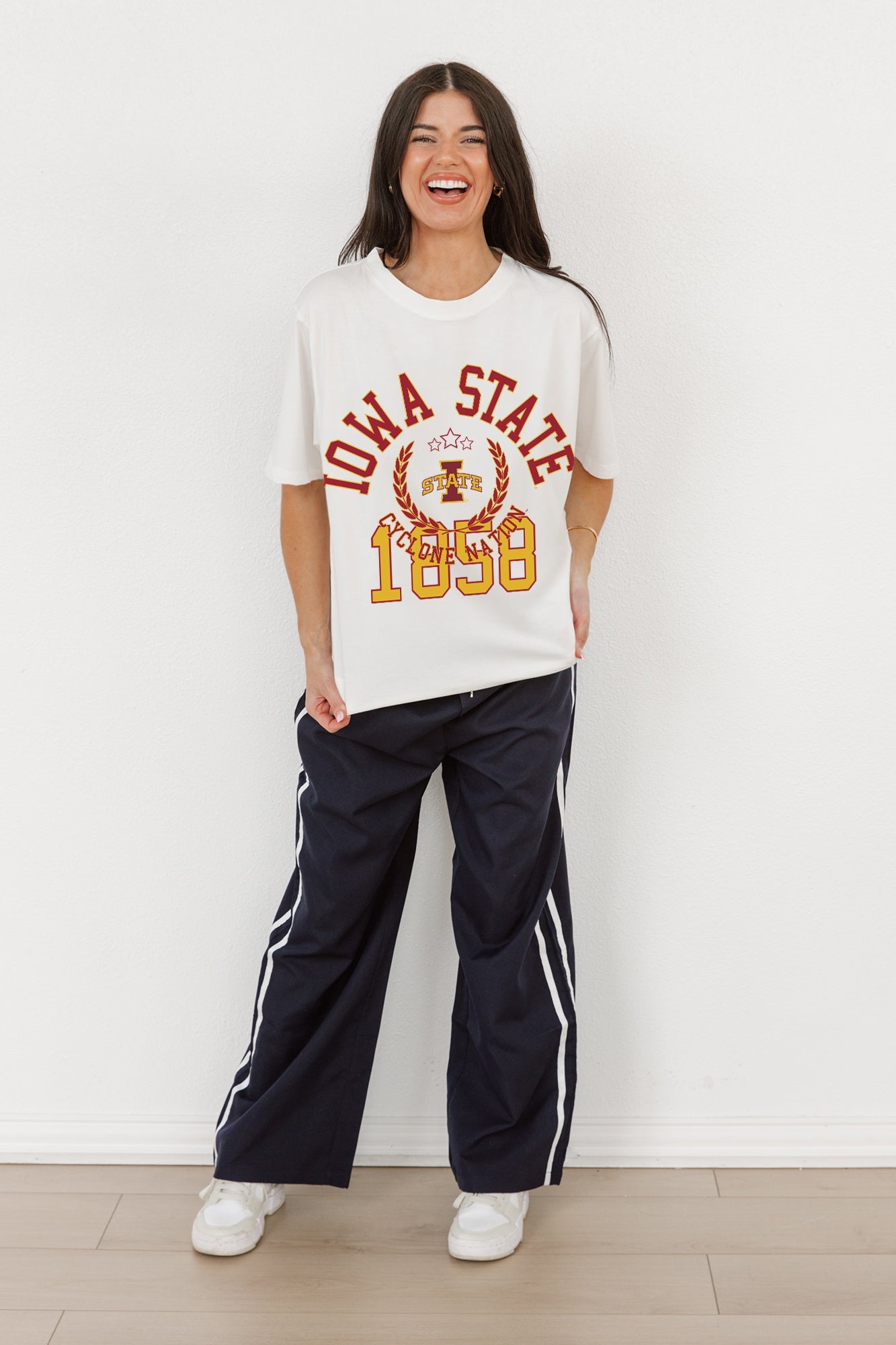 IOWA STATE CYCLONES GO FOR TWO OVERSIZED CREWNECK TEE BY MADI PREWETT TROUTT