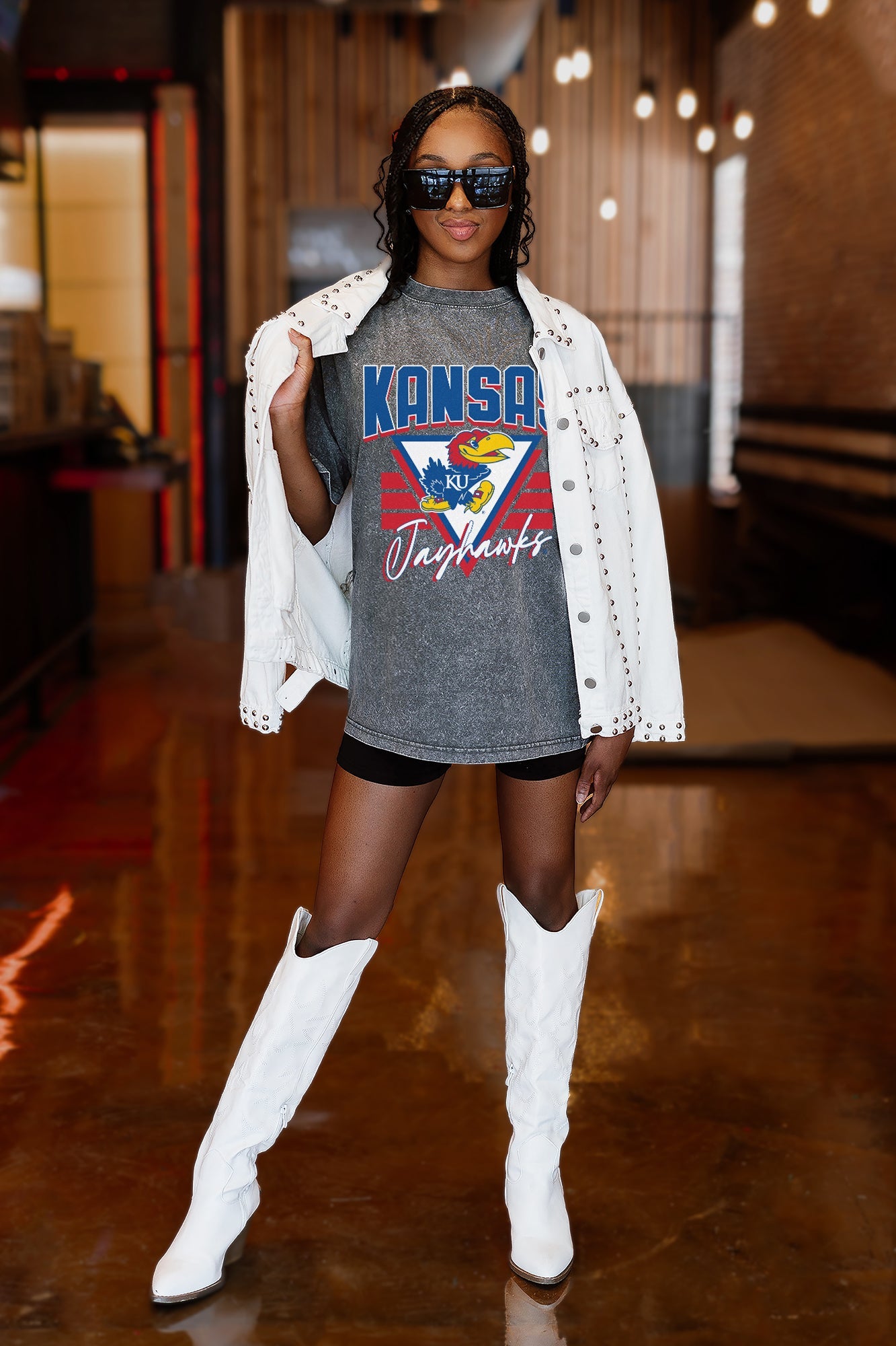 KANSAS JAYHAWKS PLAY IT FORWARD OVERSIZED CREWNECK TEE