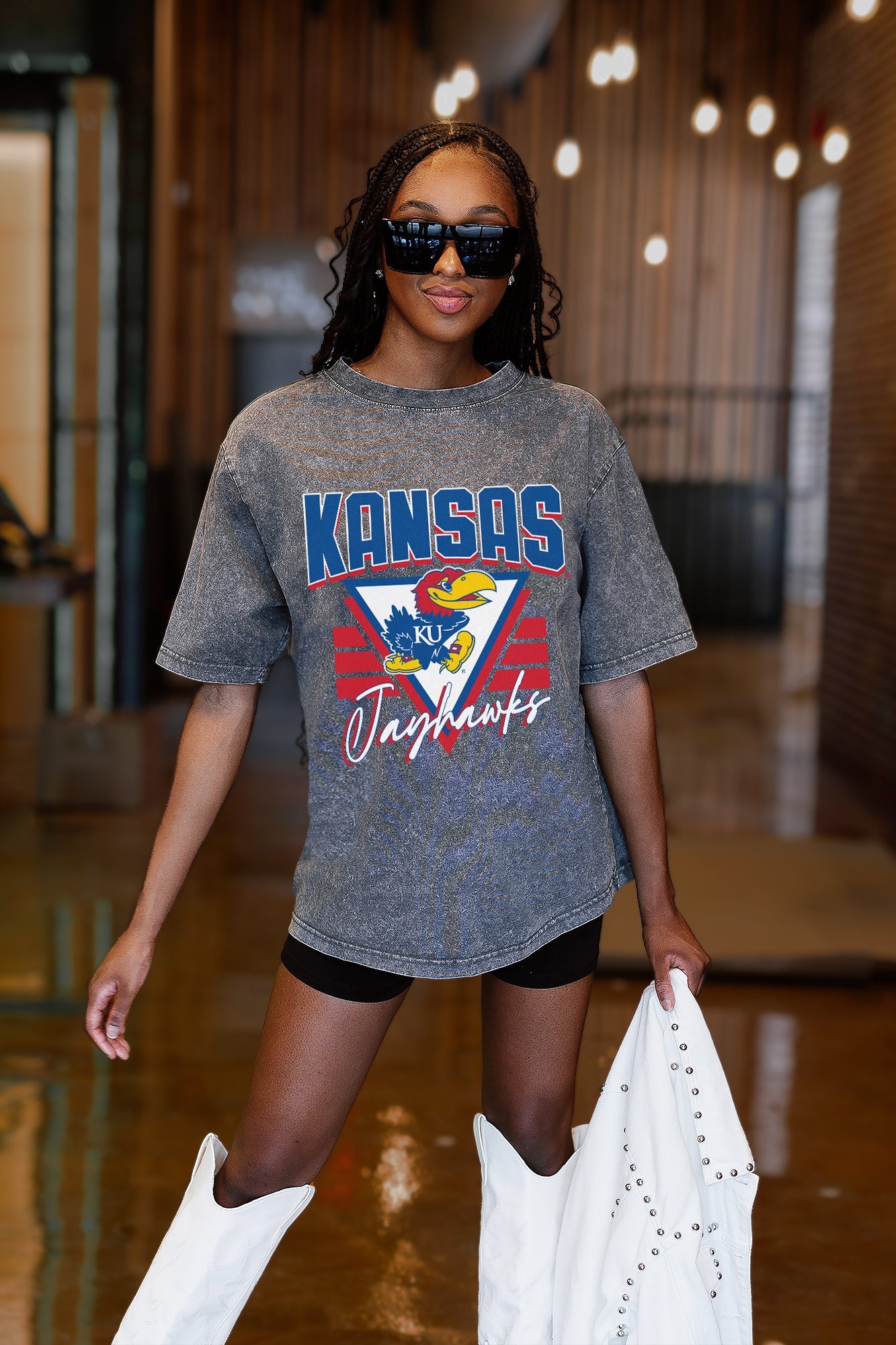 KANSAS JAYHAWKS PLAY IT FORWARD OVERSIZED CREWNECK TEE