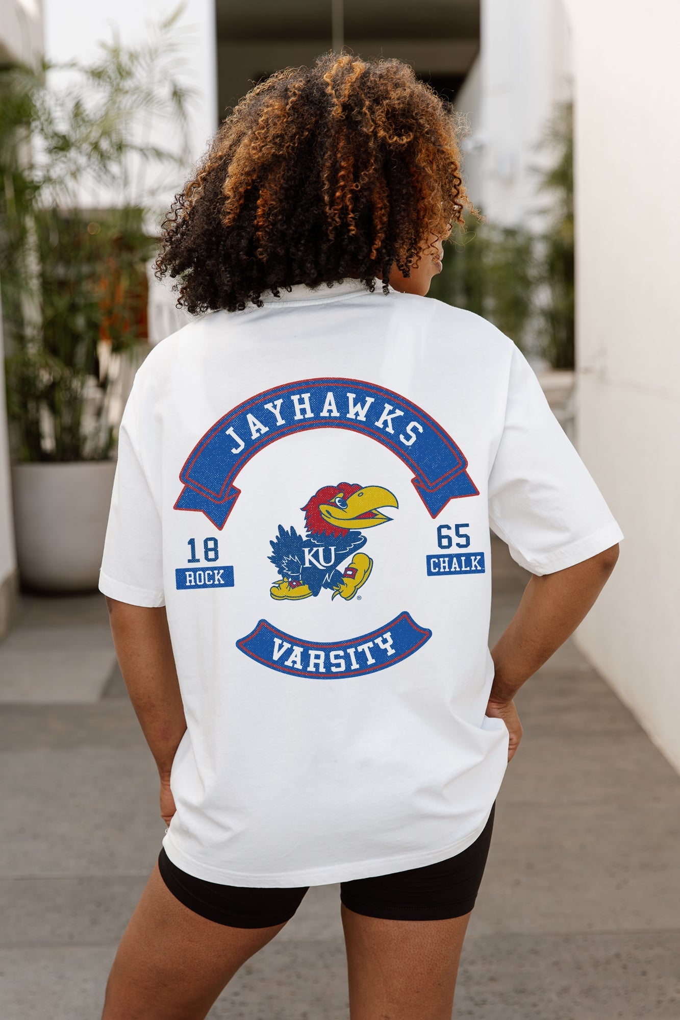 KANSAS JAYHAWKS OUT OF BOUNDS OVERSIZED CREWNECK TEE