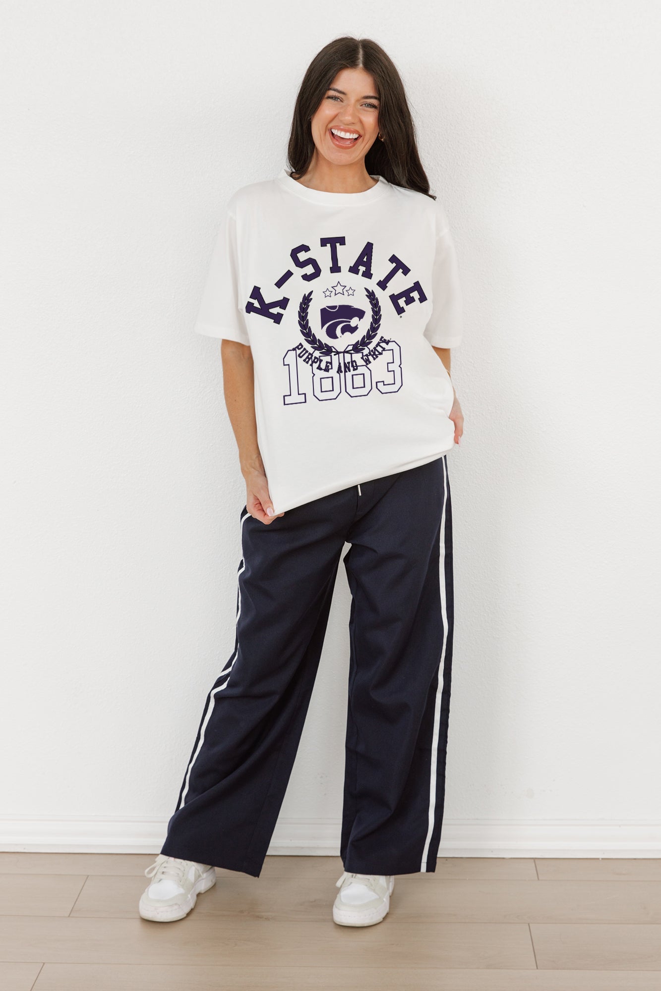 KANSAS STATE WILDCATS GO FOR TWO OVERSIZED CREWNECK TEE BY MADI PREWETT TROUTT