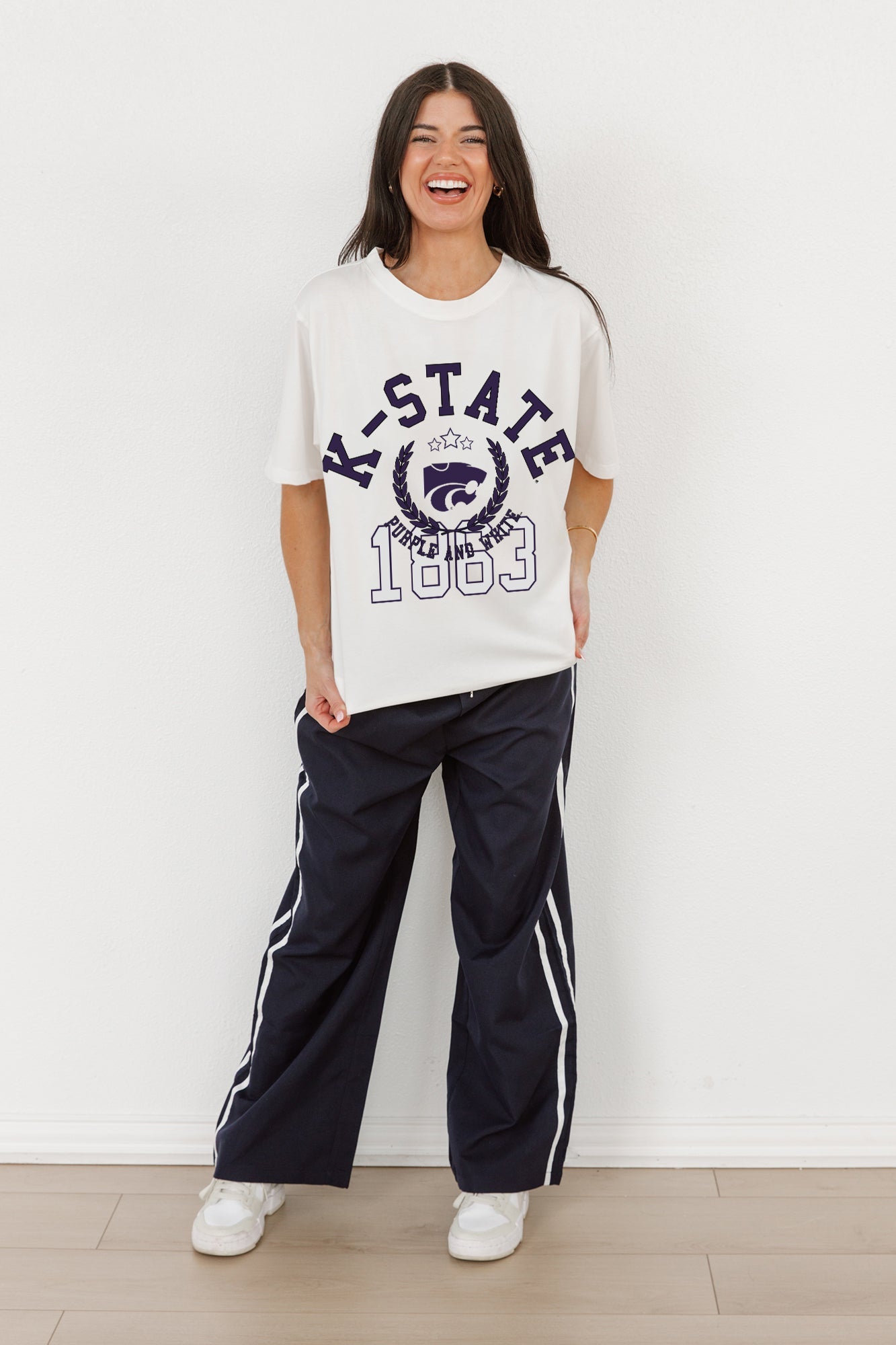 KANSAS STATE WILDCATS GO FOR TWO OVERSIZED CREWNECK TEE BY MADI PREWETT TROUTT