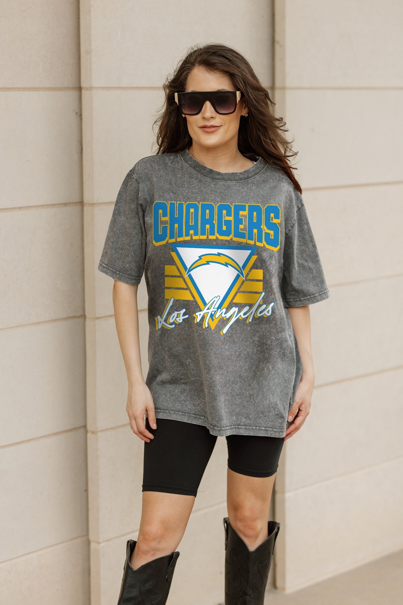 LOS ANGELES CHARGERS PLAY IT FORWARD OVERSIZED CREWNECK TEE