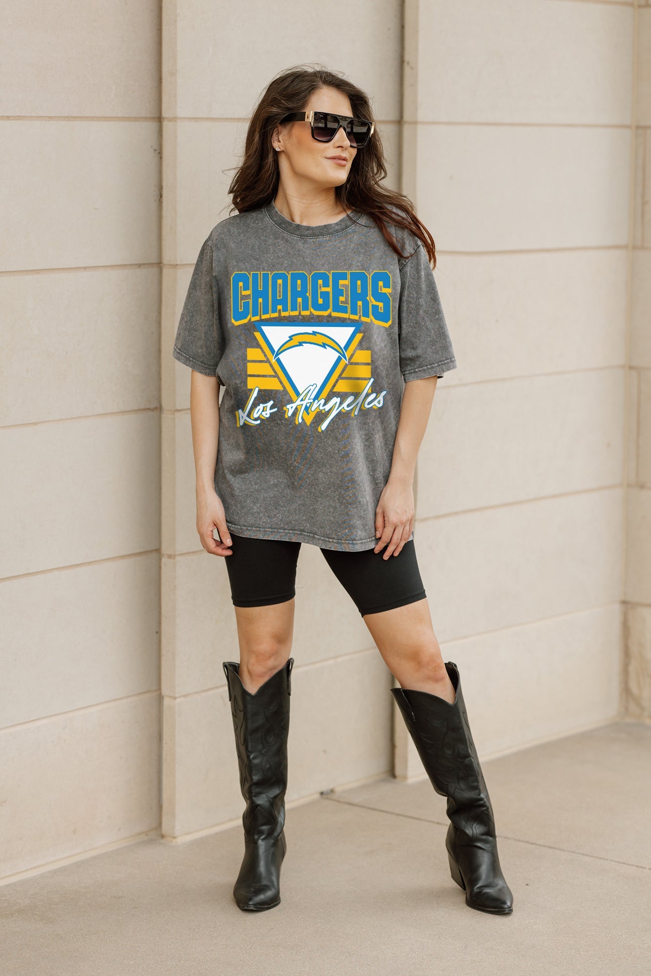 LOS ANGELES CHARGERS PLAY IT FORWARD OVERSIZED CREWNECK TEE