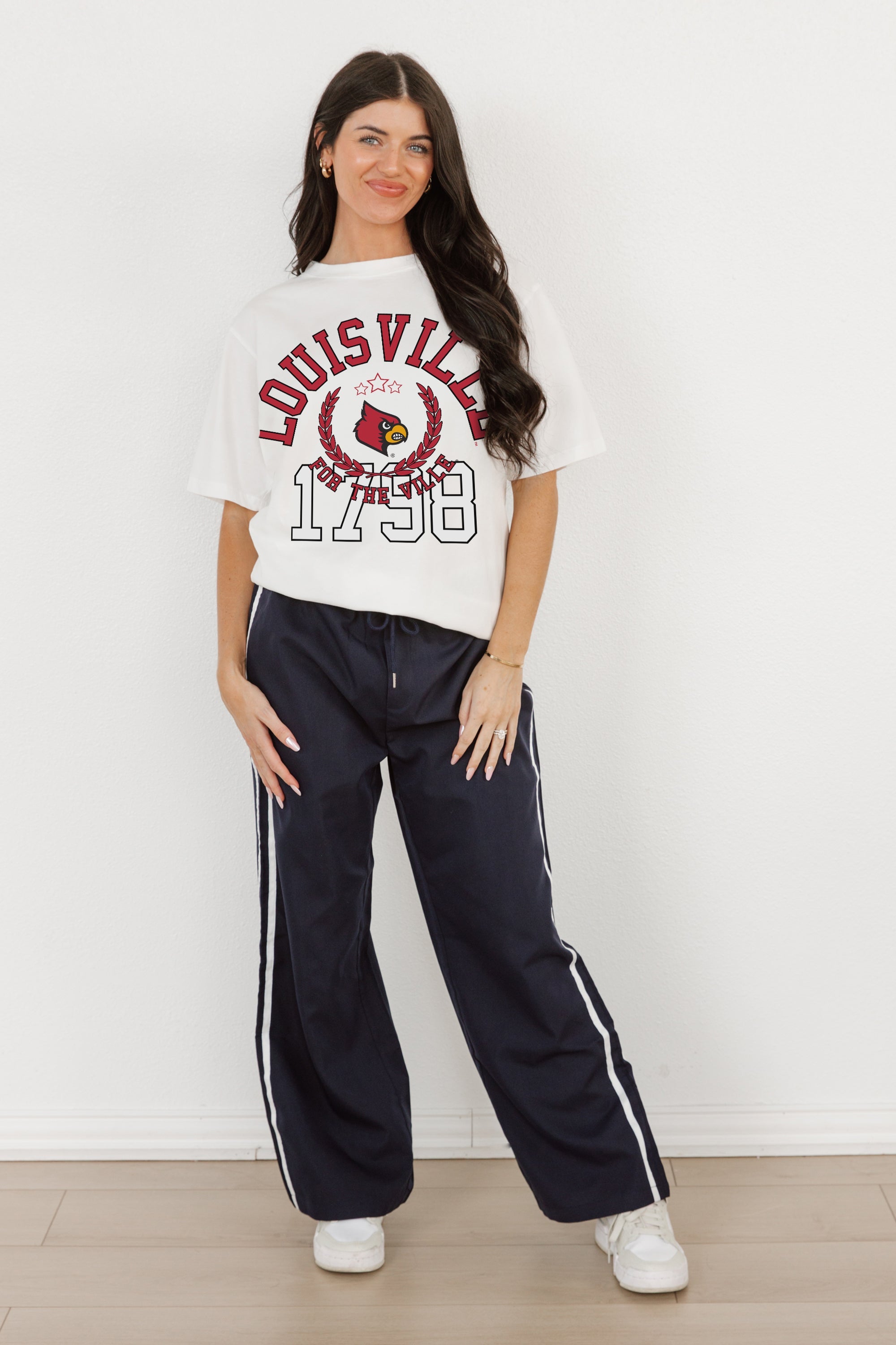 LOUISVILLE CARDINALS GO FOR TWO OVERSIZED CREWNECK TEE BY MADI PREWETT TROUTT