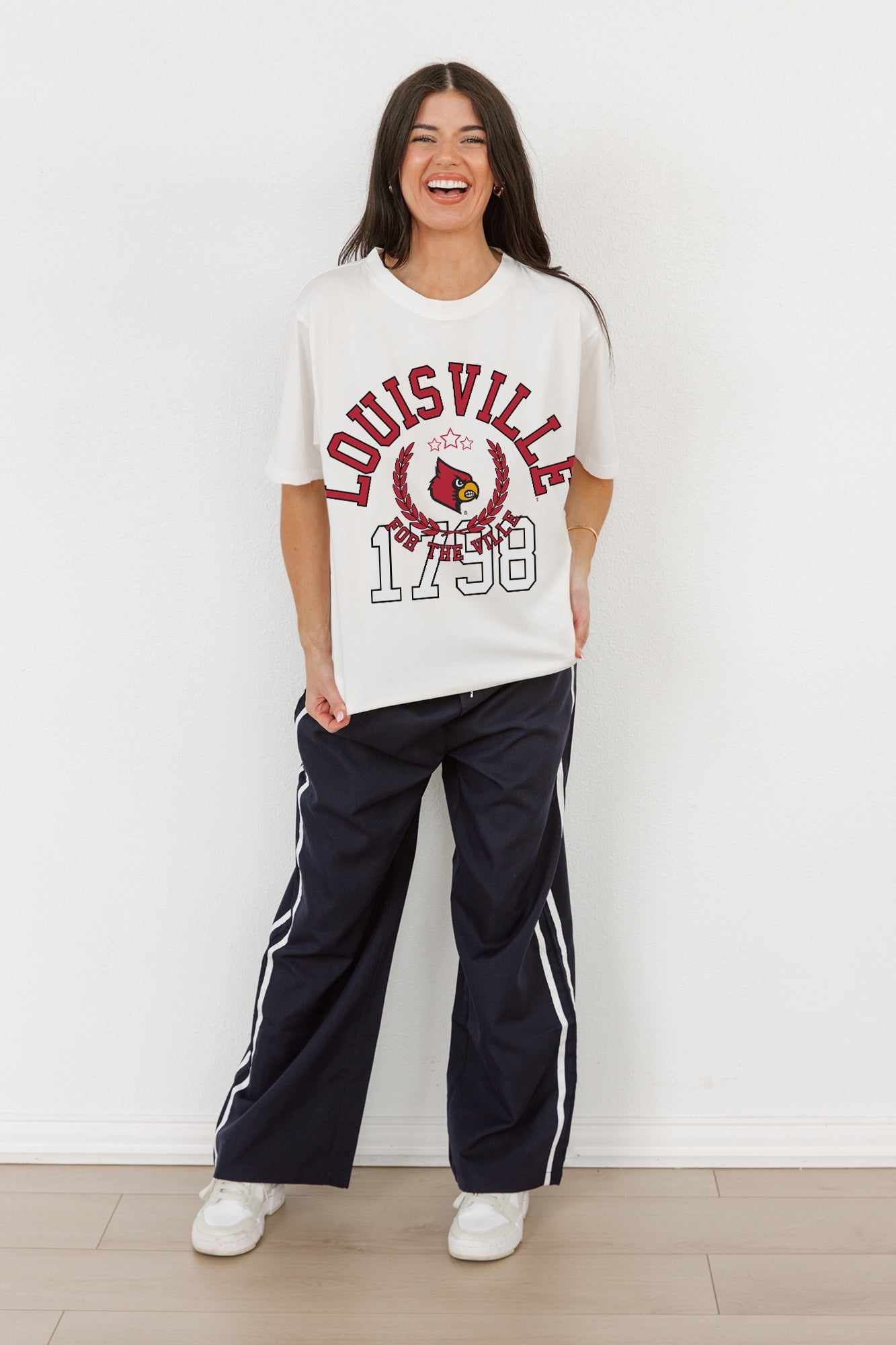 LOUISVILLE CARDINALS GO FOR TWO OVERSIZED CREWNECK TEE BY MADI PREWETT TROUTT