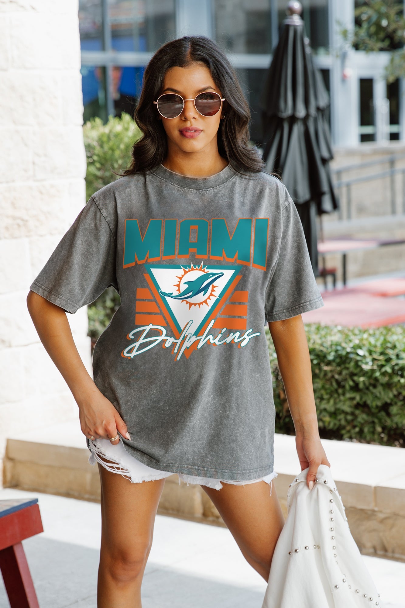 MIAMI DOLPHINS PLAY IT FORWARD OVERSIZED CREWNECK TEE