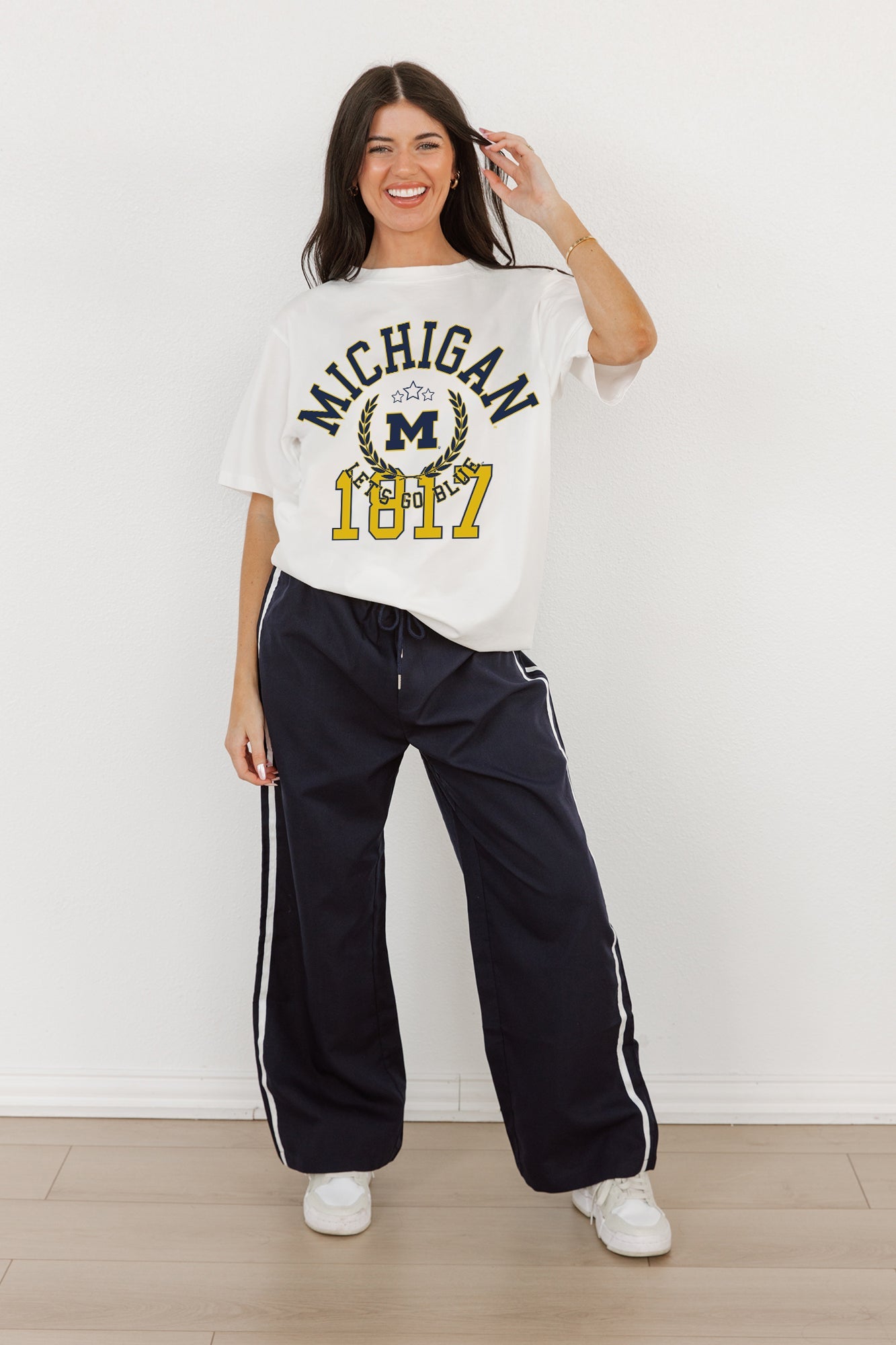 MICHIGAN WOLVERINES GO FOR TWO OVERSIZED CREWNECK TEE BY MADI PREWETT TROUTT