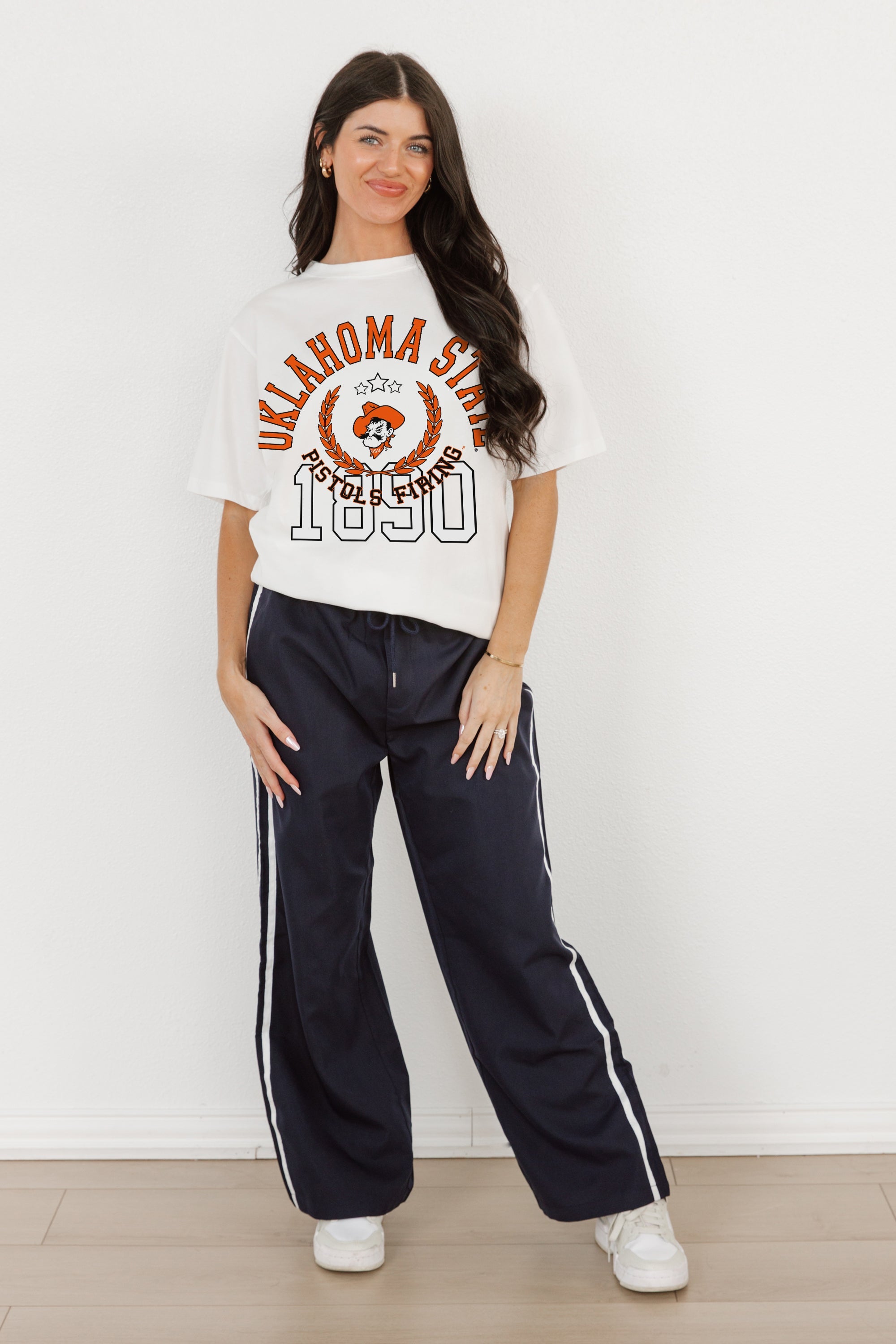 OKLAHOMA STATE COWBOYS GO FOR TWO OVERSIZED CREWNECK TEE BY MADI PREWETT TROUTT