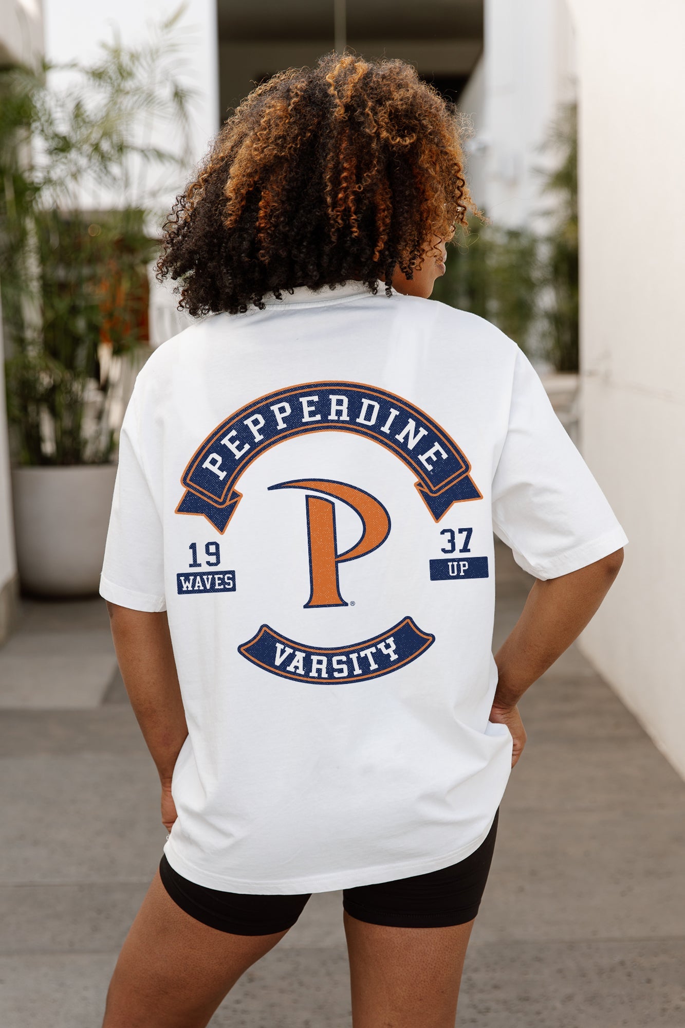 PEPPERDINE WAVES OUT OF BOUNDS OVERSIZED CREWNECK TEE