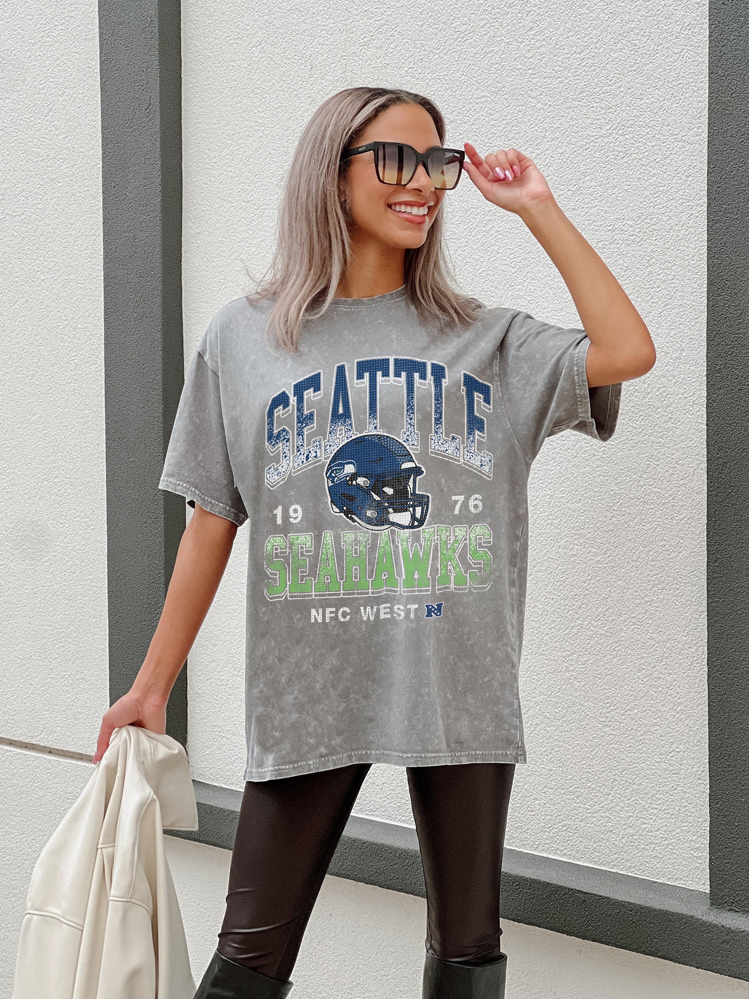 Women's Gameday Couture Charcoal Seattle Seahawks First and Goal Burnout T-Shirt Size: Large