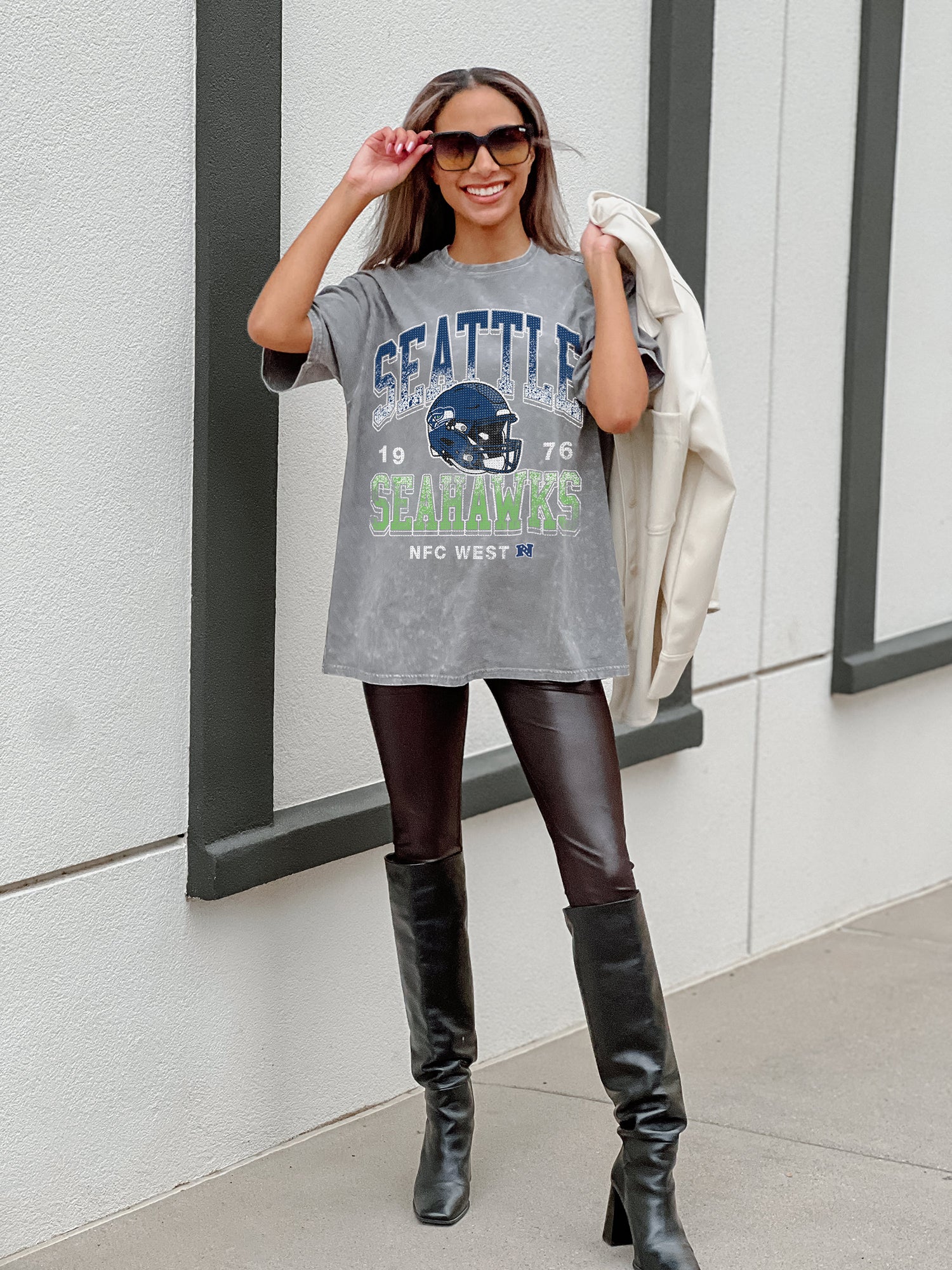 Women's Gameday Couture Charcoal Seattle Seahawks First and Goal Burnout T-Shirt Size: Large