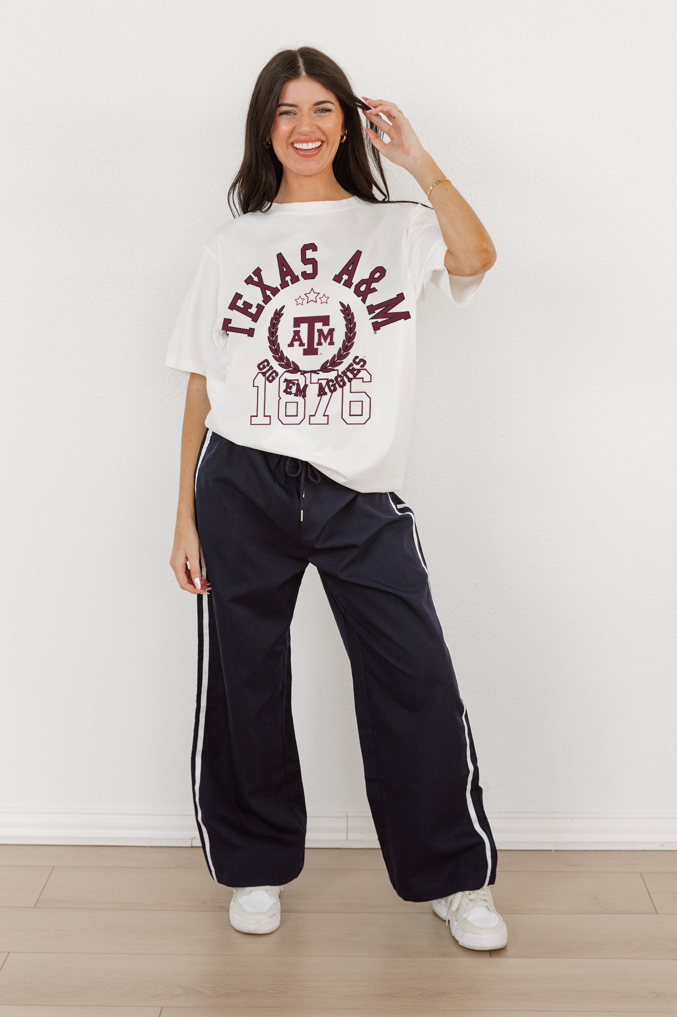 TEXAS A&M AGGIES GO FOR TWO OVERSIZED CREWNECK TEE BY MADI PREWETT TROUTT