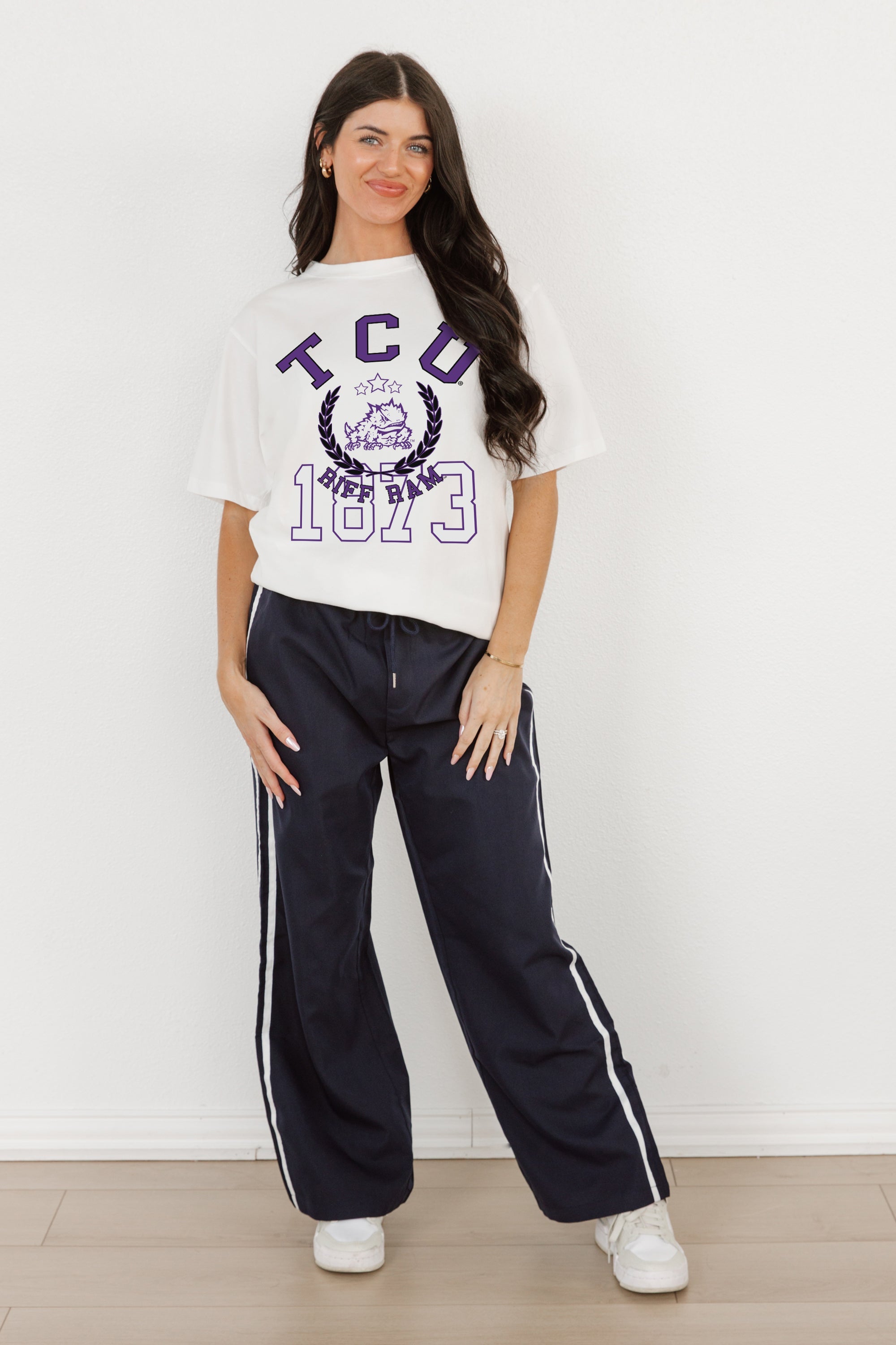 TCU HORNED FROGS GO FOR TWO OVERSIZED CREWNECK TEE BY MADI PREWETT TROUTT