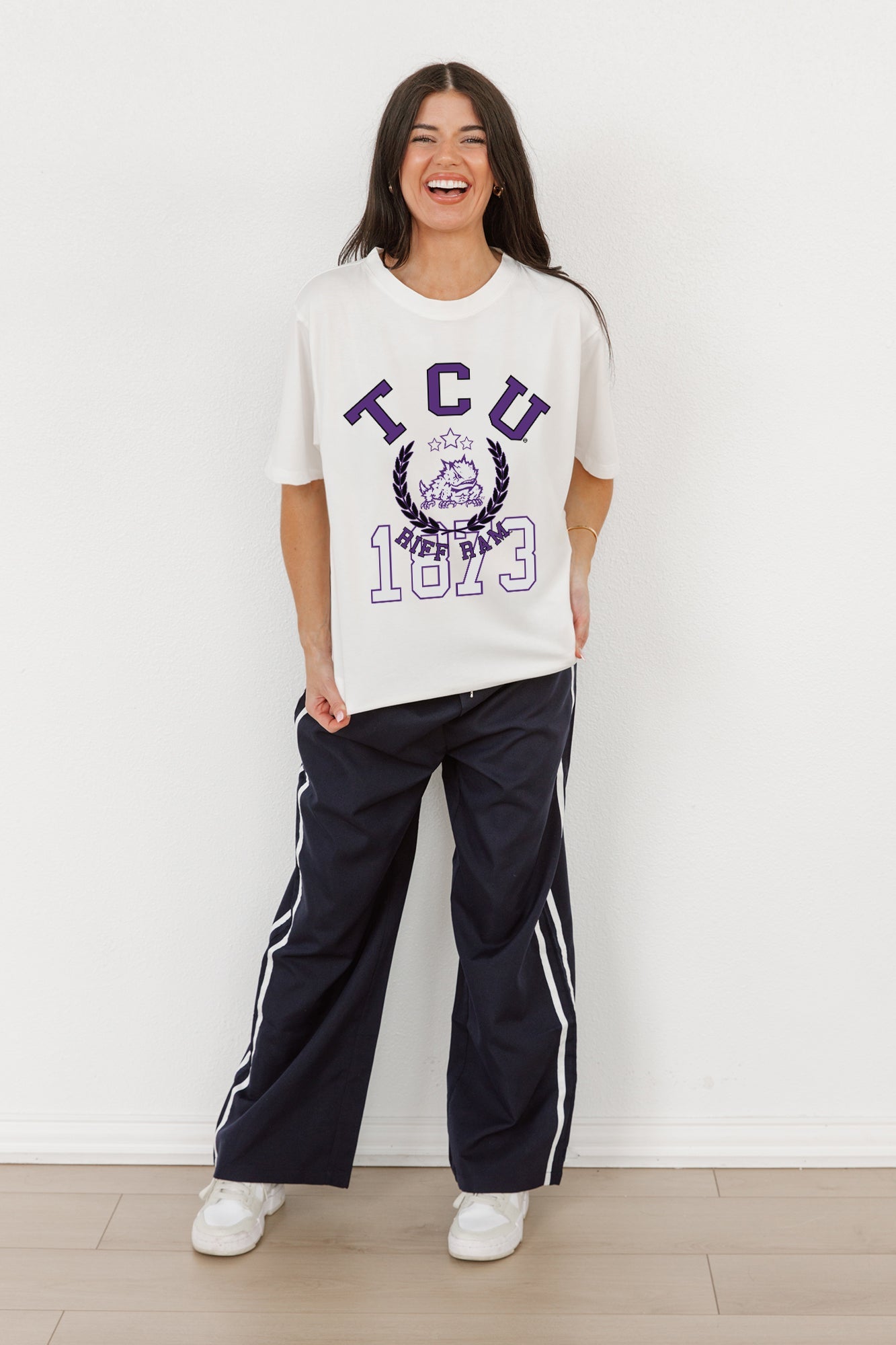 TCU HORNED FROGS GO FOR TWO OVERSIZED CREWNECK TEE BY MADI PREWETT TROUTT