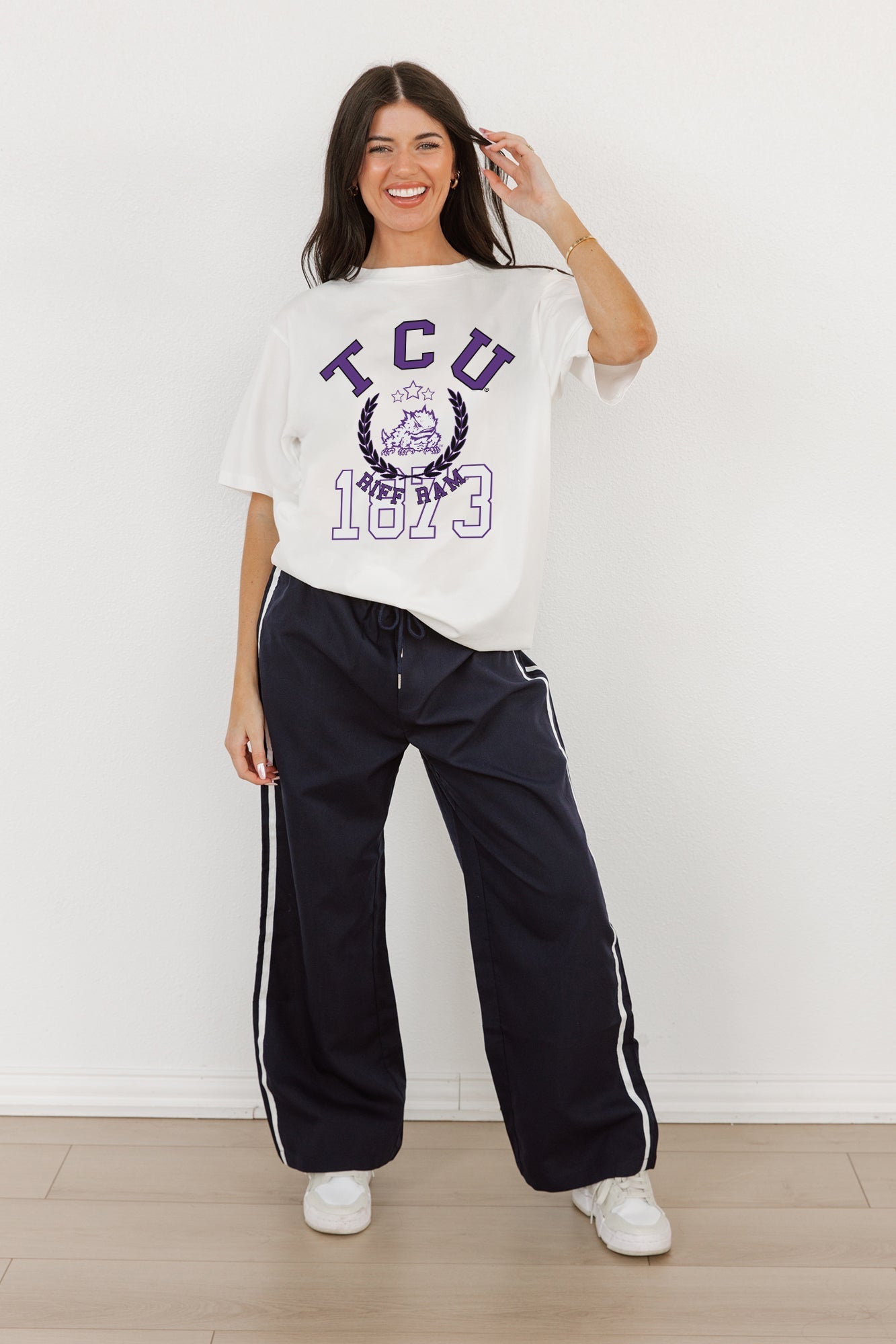 TCU HORNED FROGS GO FOR TWO OVERSIZED CREWNECK TEE BY MADI PREWETT TROUTT