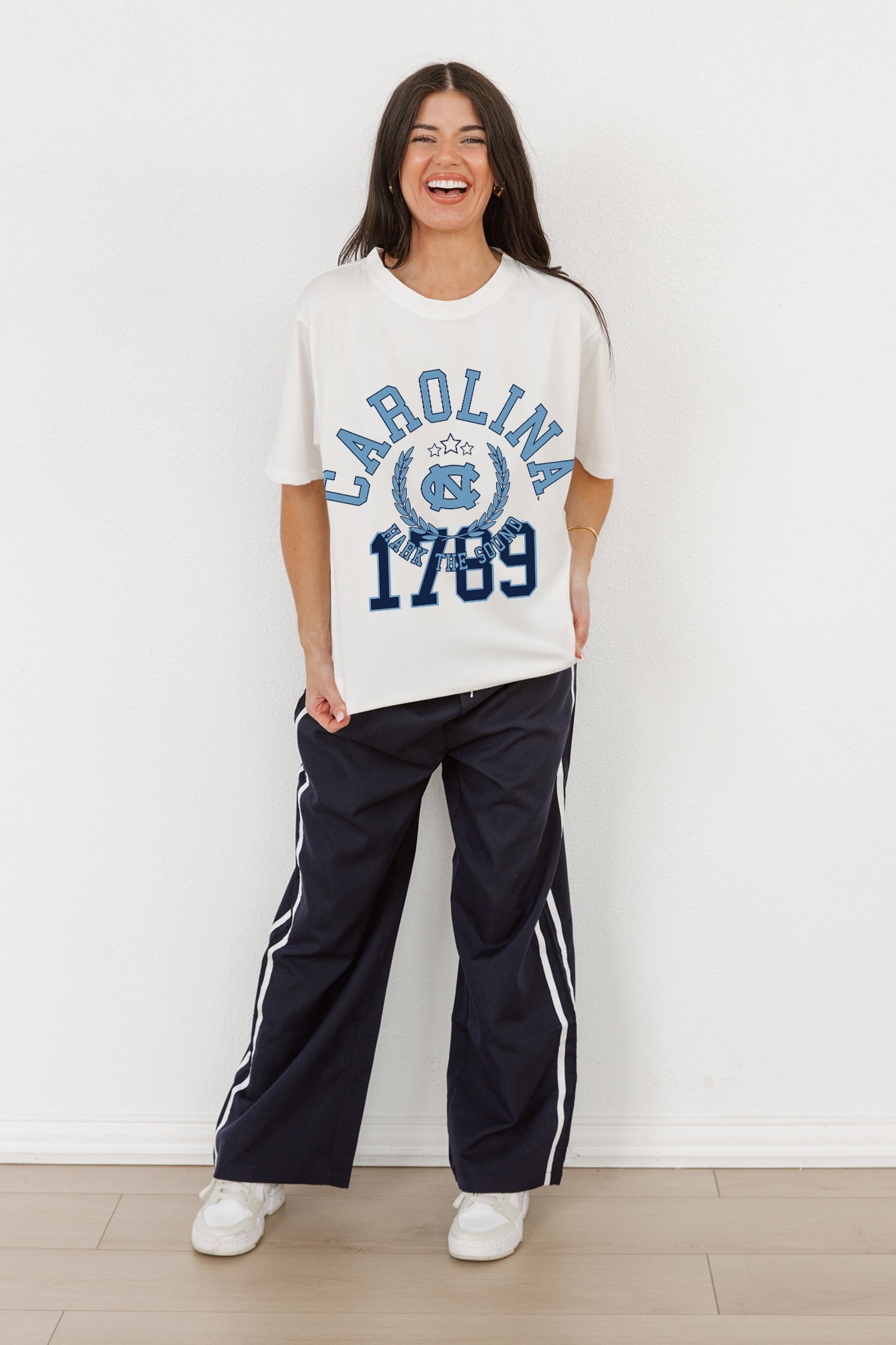 NORTH CAROLINA TAR HEELS GO FOR TWO OVERSIZED CREWNECK TEE BY MADI PREWETT TROUTT