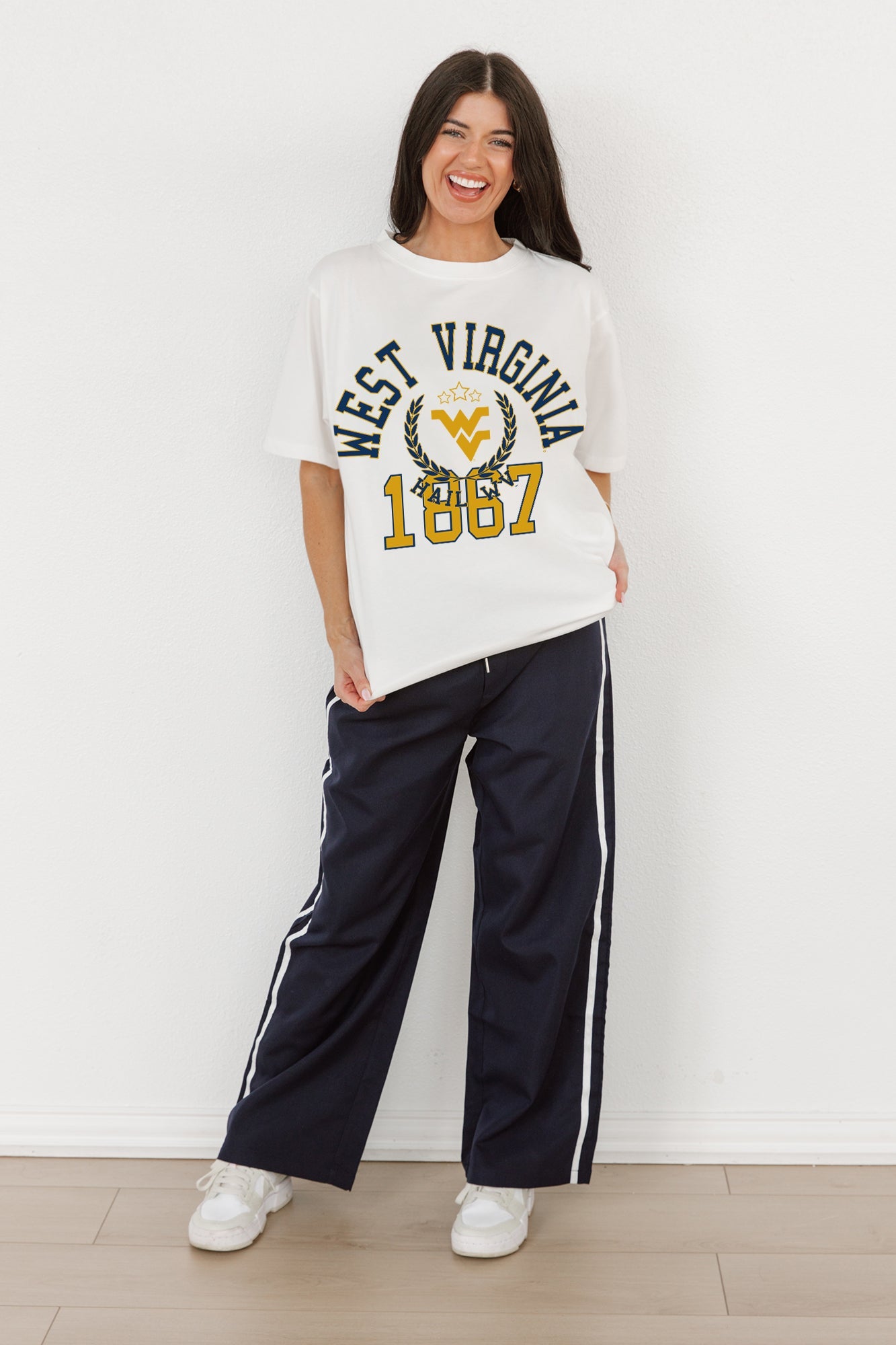 WEST VIRGINIA MOUNTAINEERS GO FOR TWO OVERSIZED CREWNECK TEE BY MADI PREWETT TROUTT