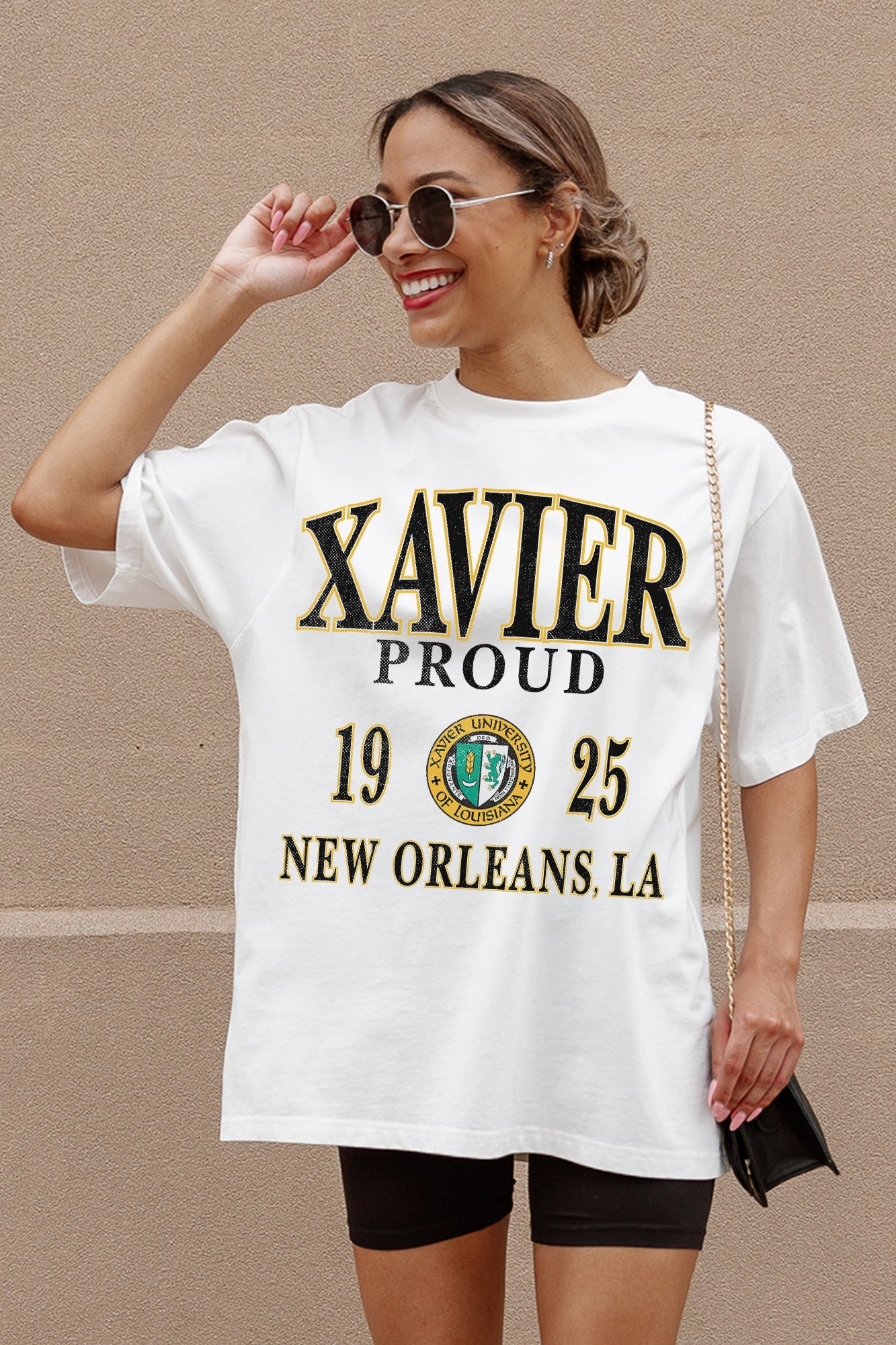 XAVIER UNIVERSITY OF LOUISIANA GOLD UNITY OVERSIZED CREWNECK TEE