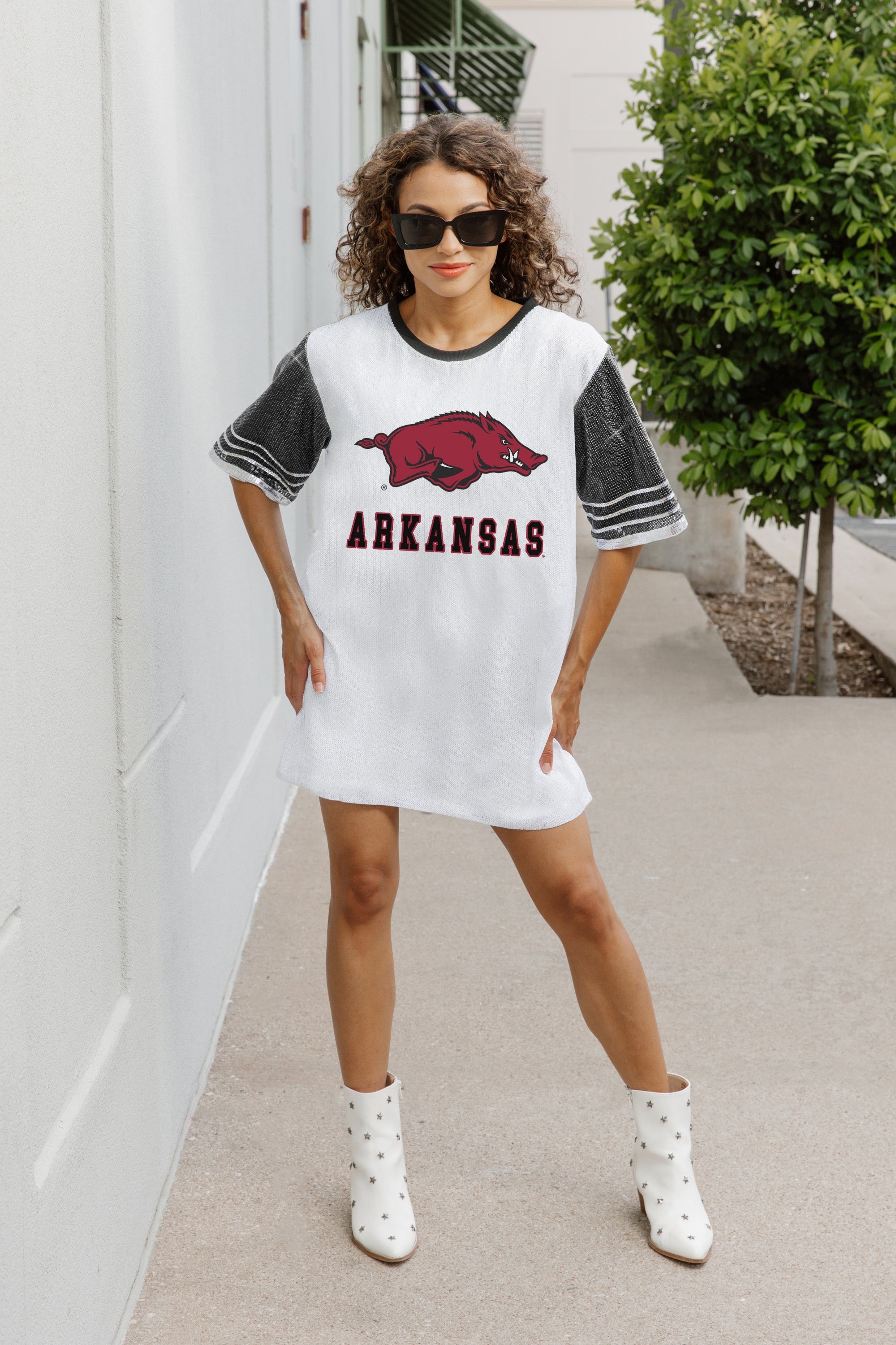 ARKANSAS RAZORBACKS BLING IT FULL SEQUIN JERSEY DRESS