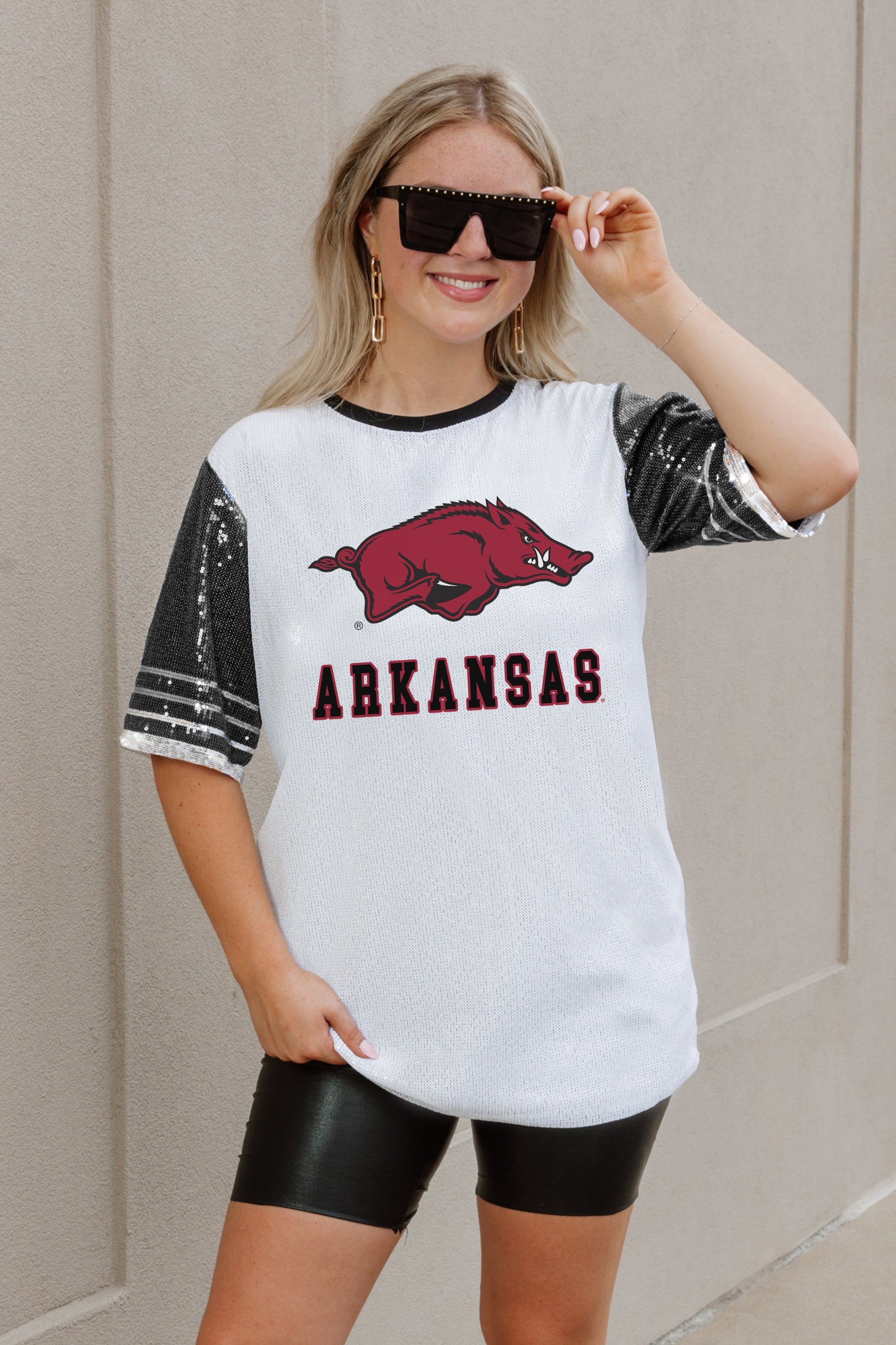 ARKANSAS RAZORBACKS BLING IT FULL SEQUIN JERSEY DRESS