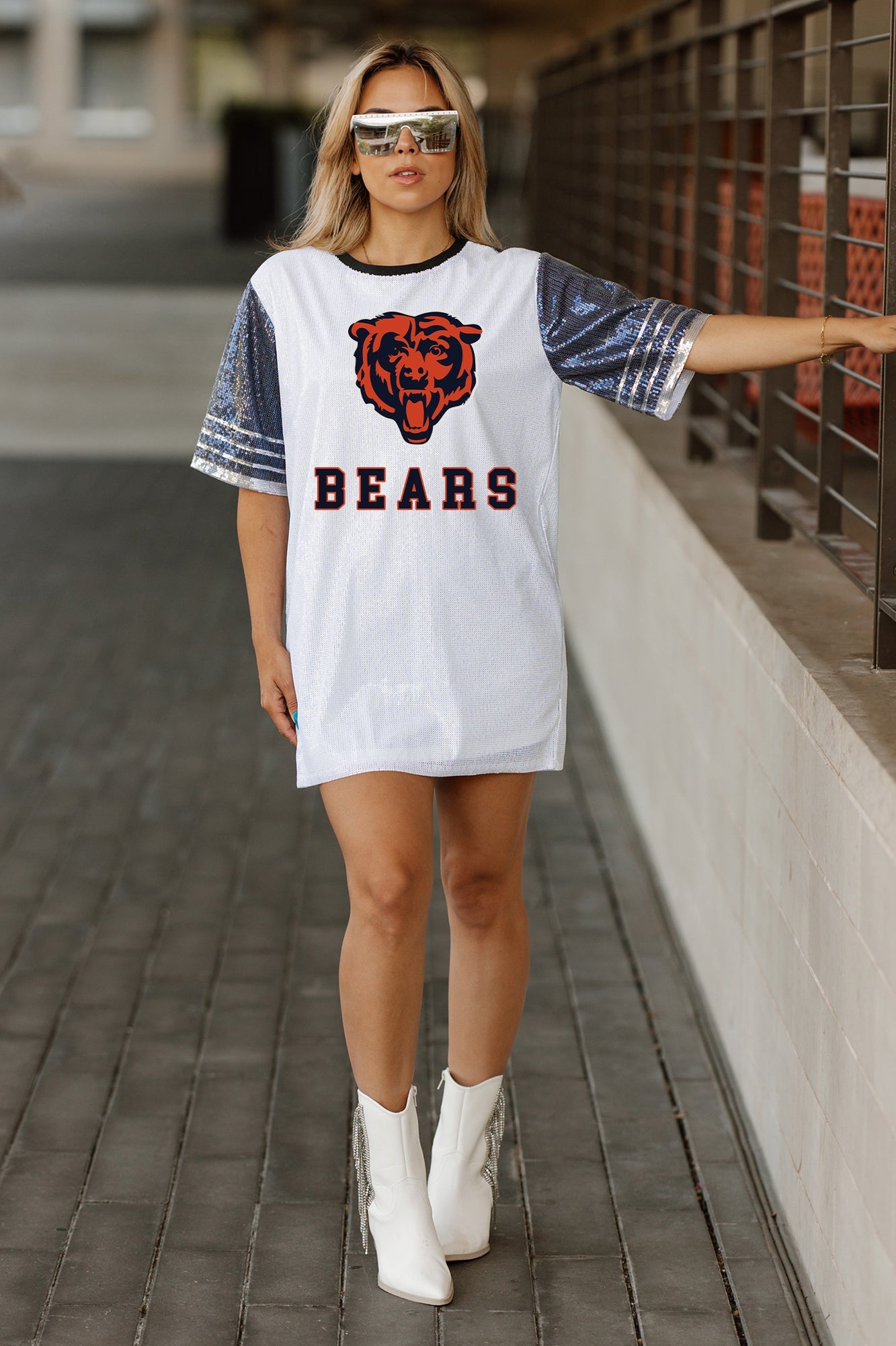 CHICAGO BEARS BLING IT FULL SEQUIN JERSEY DRESS