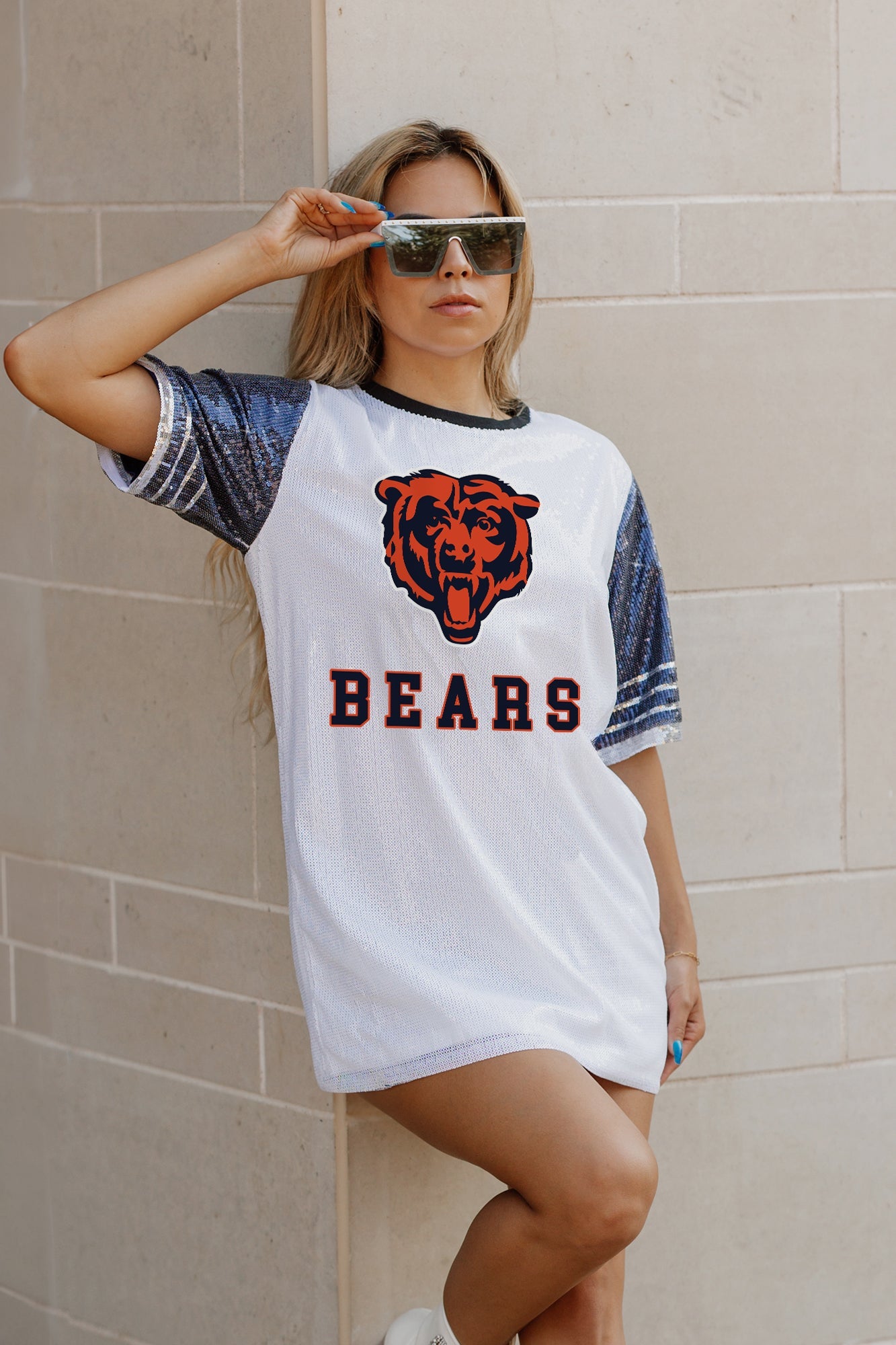 CHICAGO BEARS BLING IT FULL SEQUIN JERSEY DRESS