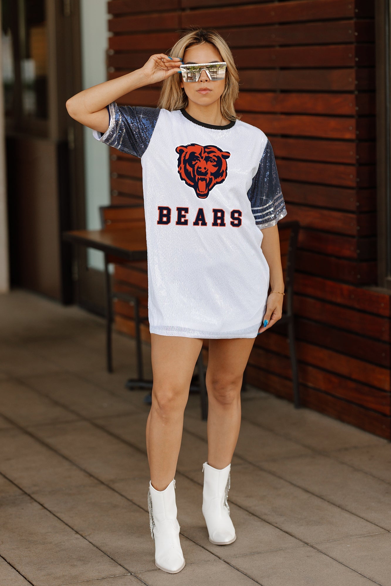 CHICAGO BEARS BLING IT FULL SEQUIN JERSEY DRESS