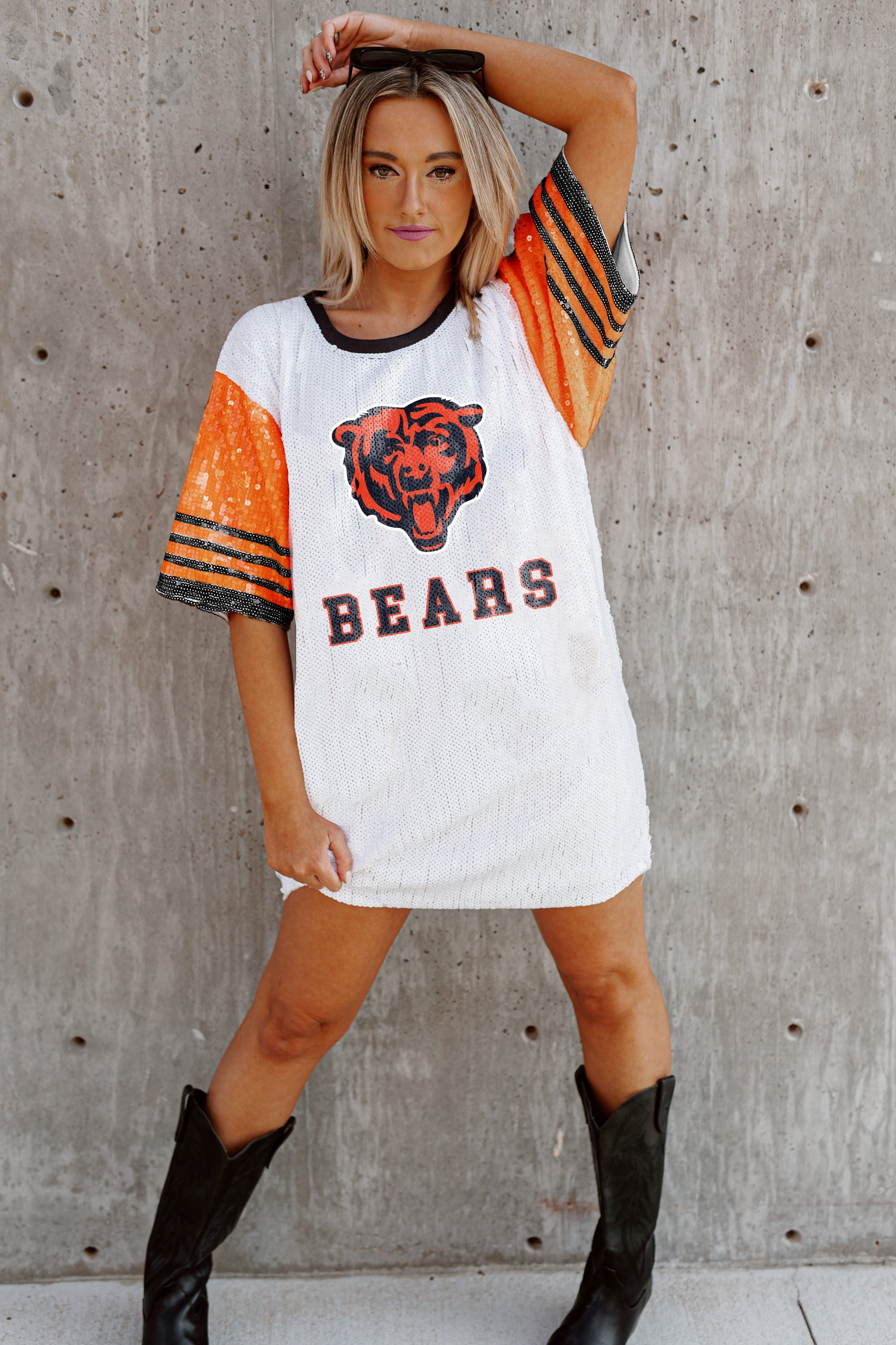 CHICAGO BEARS CHIC CHAMPS FULL SEQUIN JERSEY DRESS