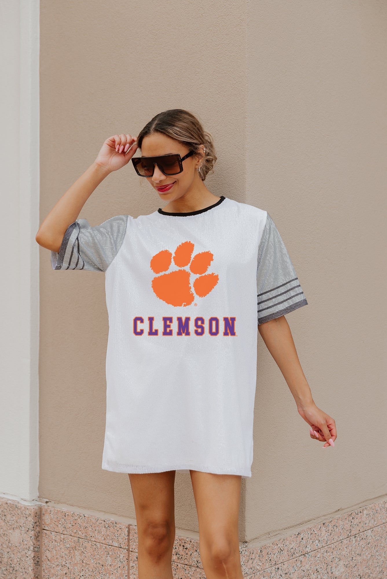 CLEMSON TIGERS BLING IT FULL SEQUIN JERSEY DRESS