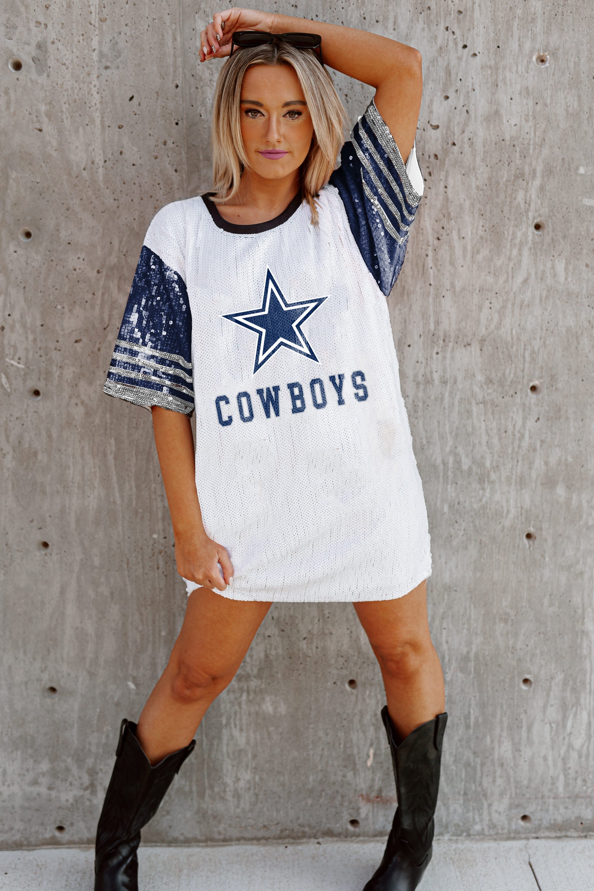 DALLAS COWBOYS CHIC CHAMPS FULL SEQUIN JERSEY DRESS