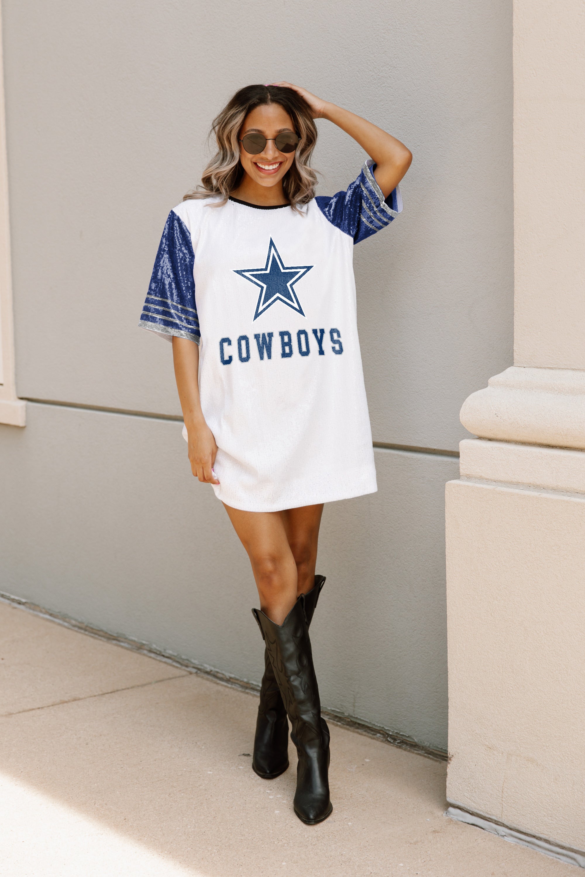 DALLAS COWBOYS CHIC CHAMPS FULL SEQUIN JERSEY DRESS