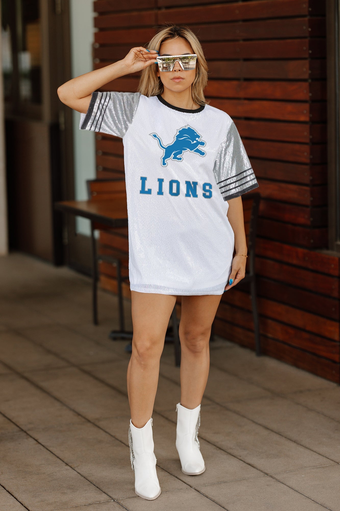 DETROIT LIONS BLING IT FULL SEQUIN JERSEY DRESS