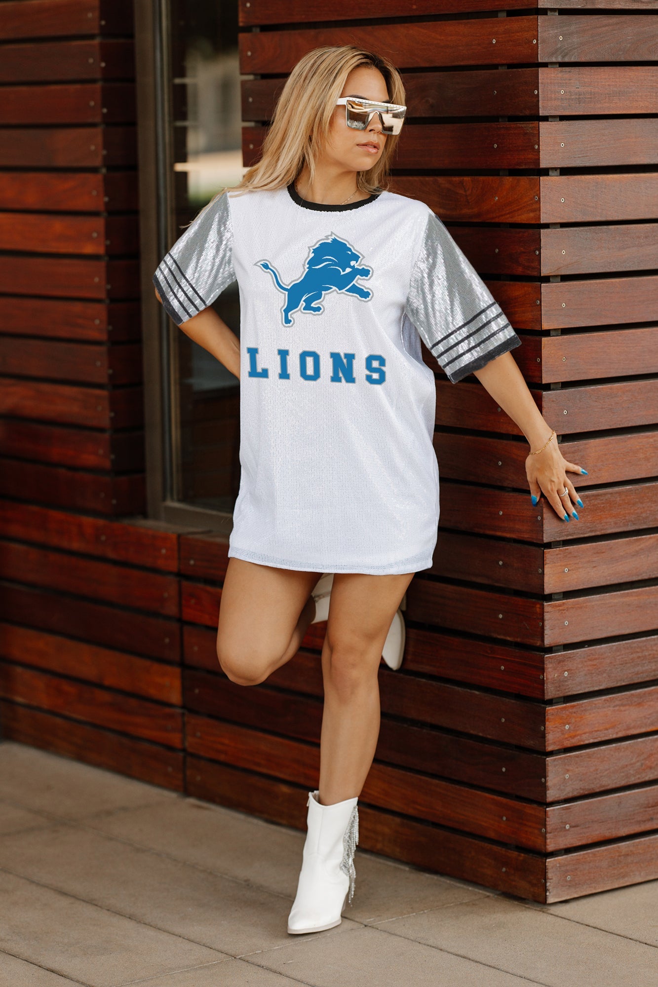 DETROIT LIONS BLING IT FULL SEQUIN JERSEY DRESS